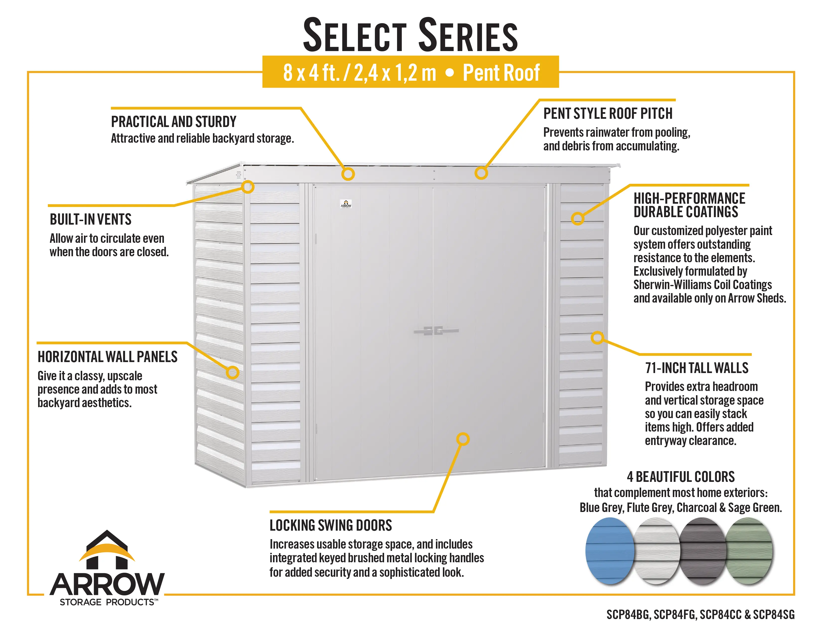 Arrow Select 8 x 4 Blue Gray Storage Shed-11