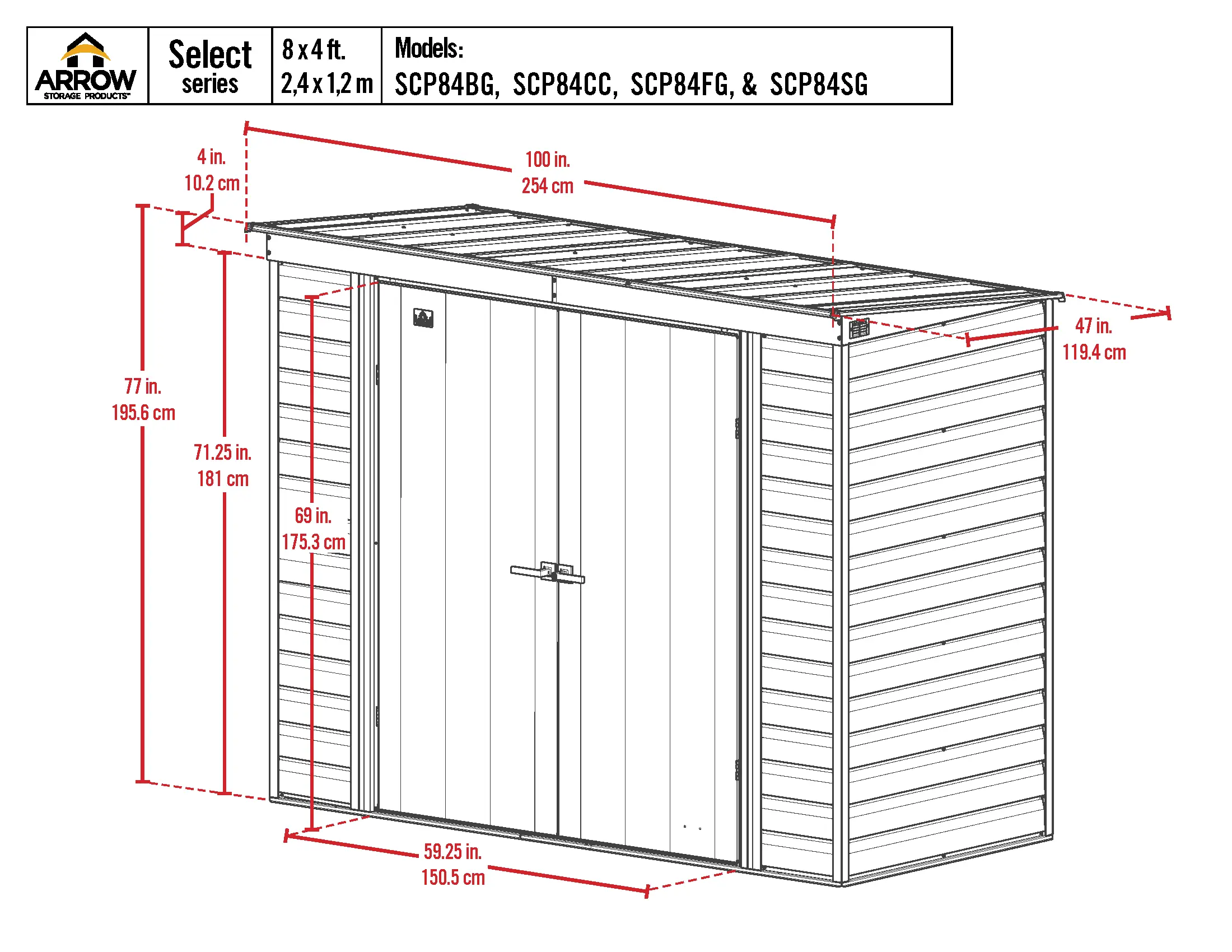 Arrow Select 8 x 4 Blue Gray Storage Shed-12