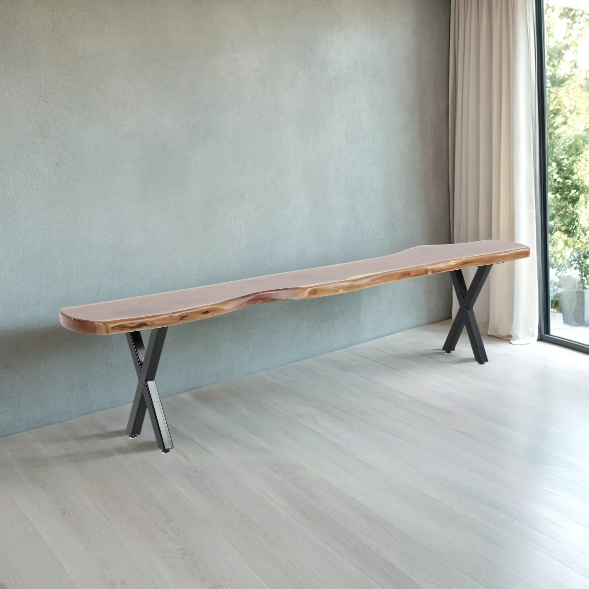 Live Edge Walnut and Black Dining Bench-9