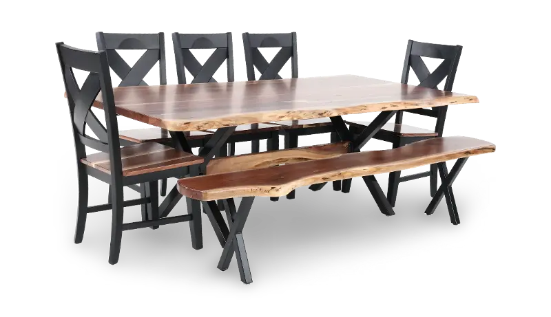 Live Edge Walnut and Black 7 Piece Dining Set