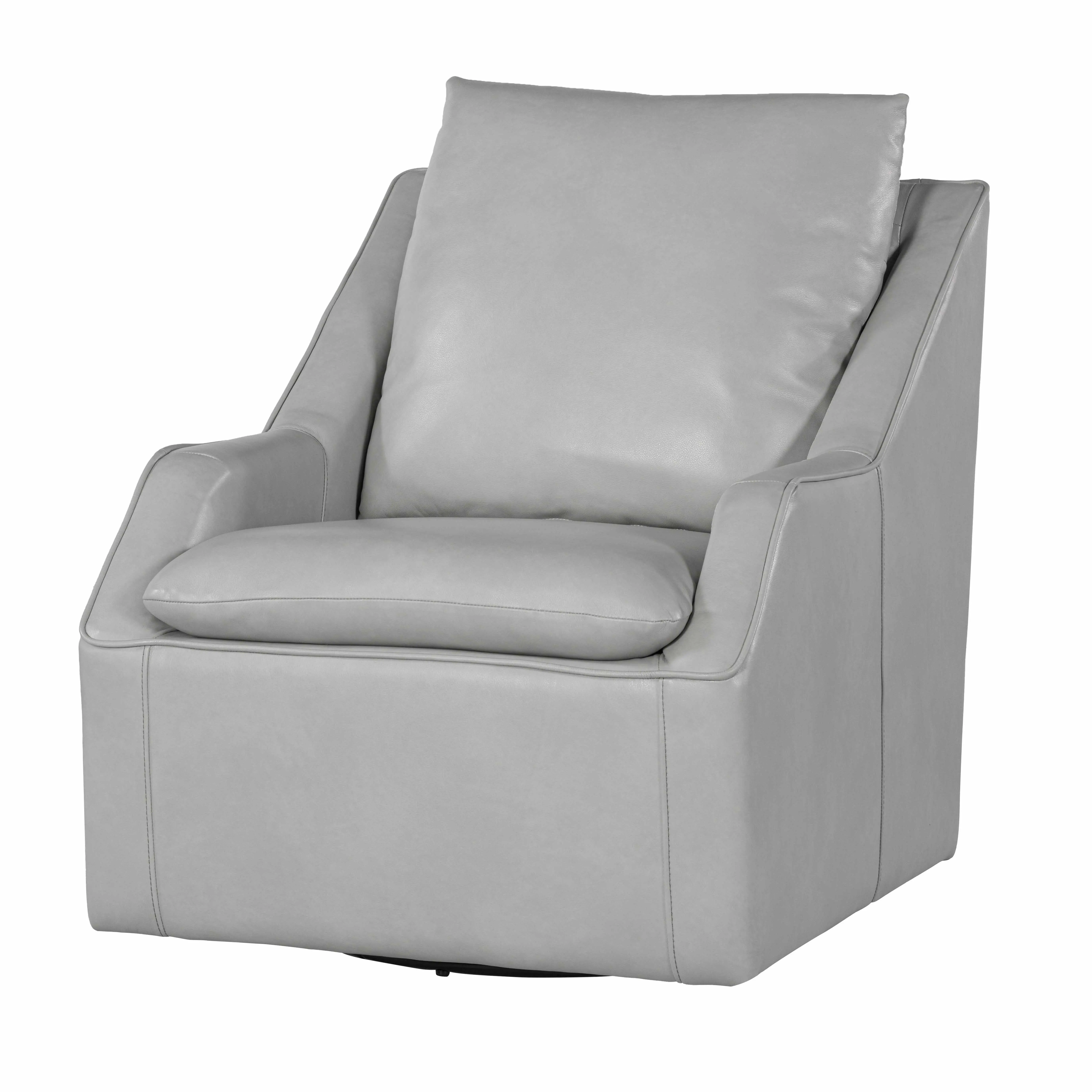 Asher Light Gray Leather Swivel Chair-1