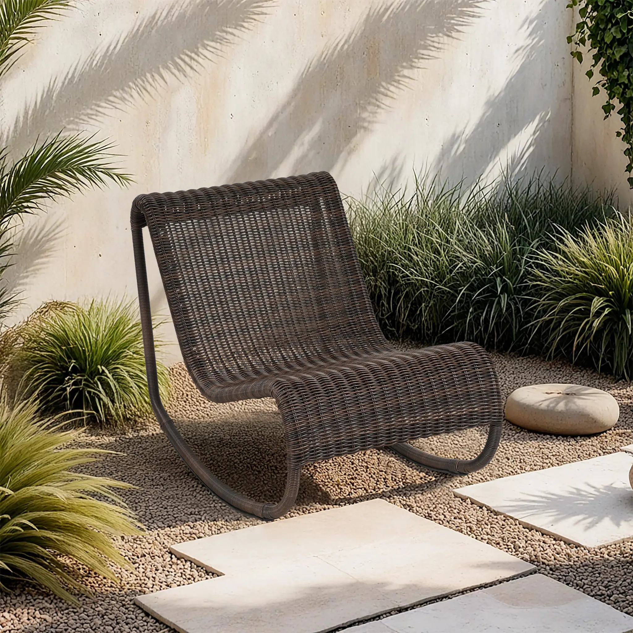 Antigua Brown Wicker Patio Rocking Chair-2