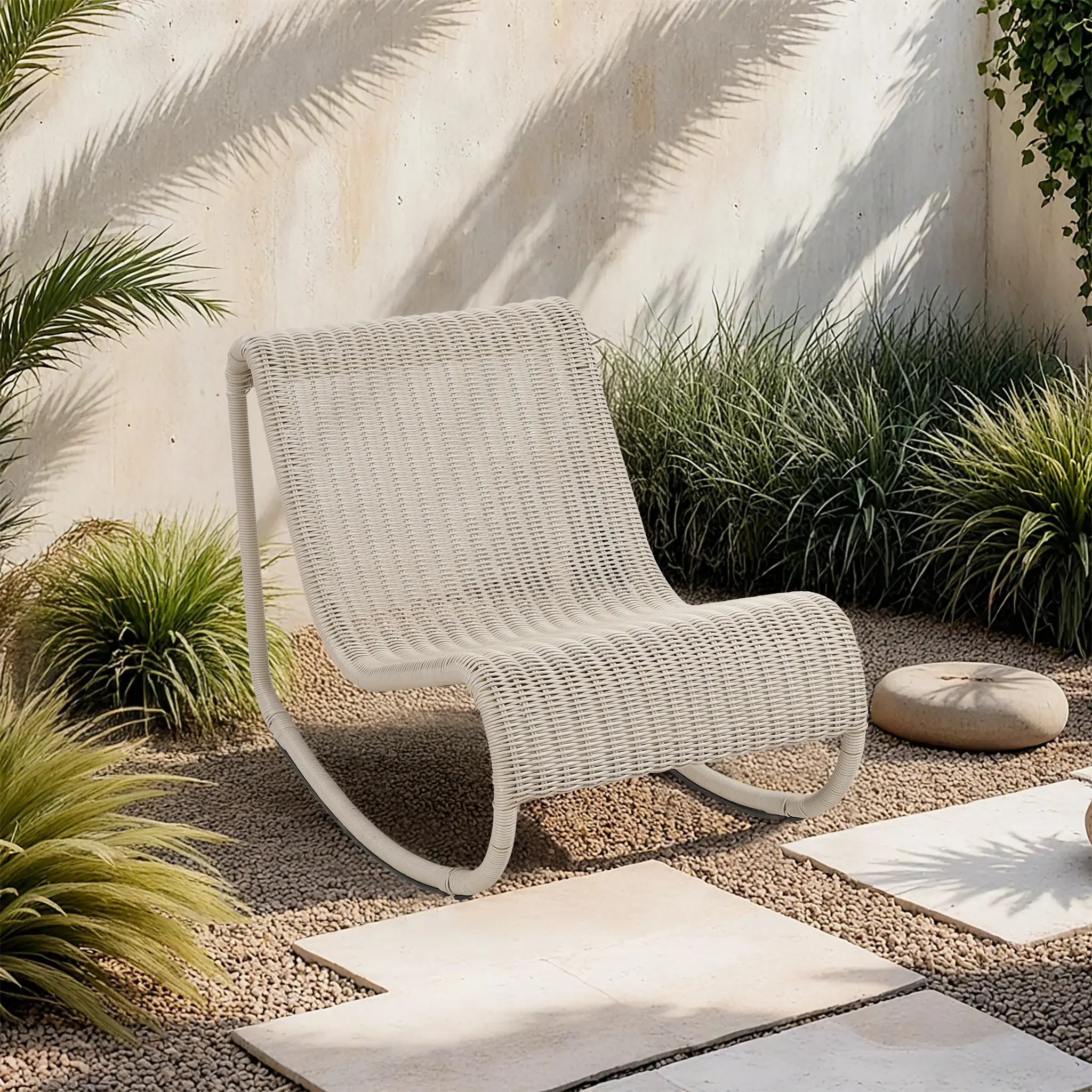 Antigua Cream Wicker Patio Rocking Chair-2