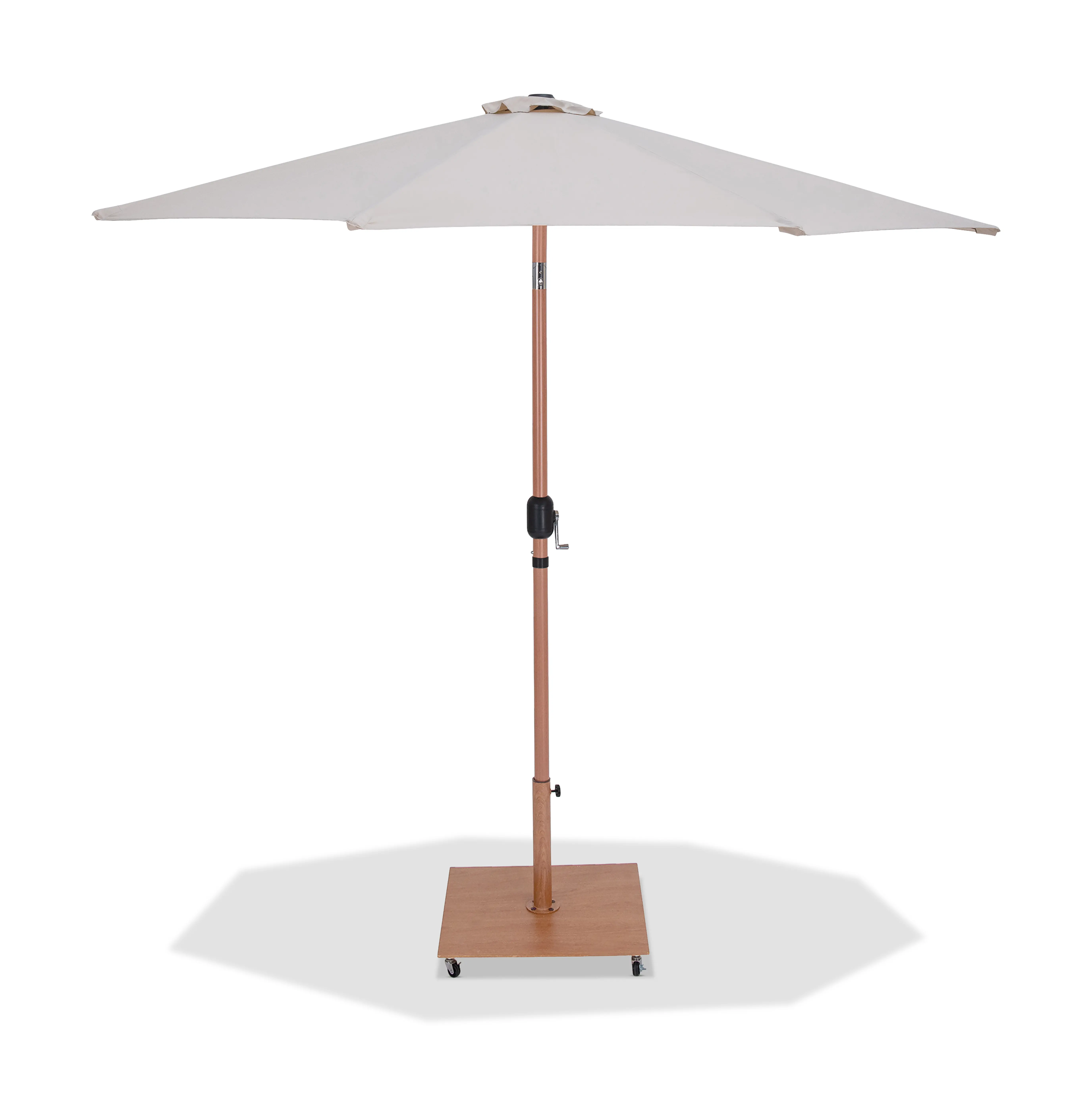Fiji Beige Patio Umbrella with Teak Aluminum Base Set-1