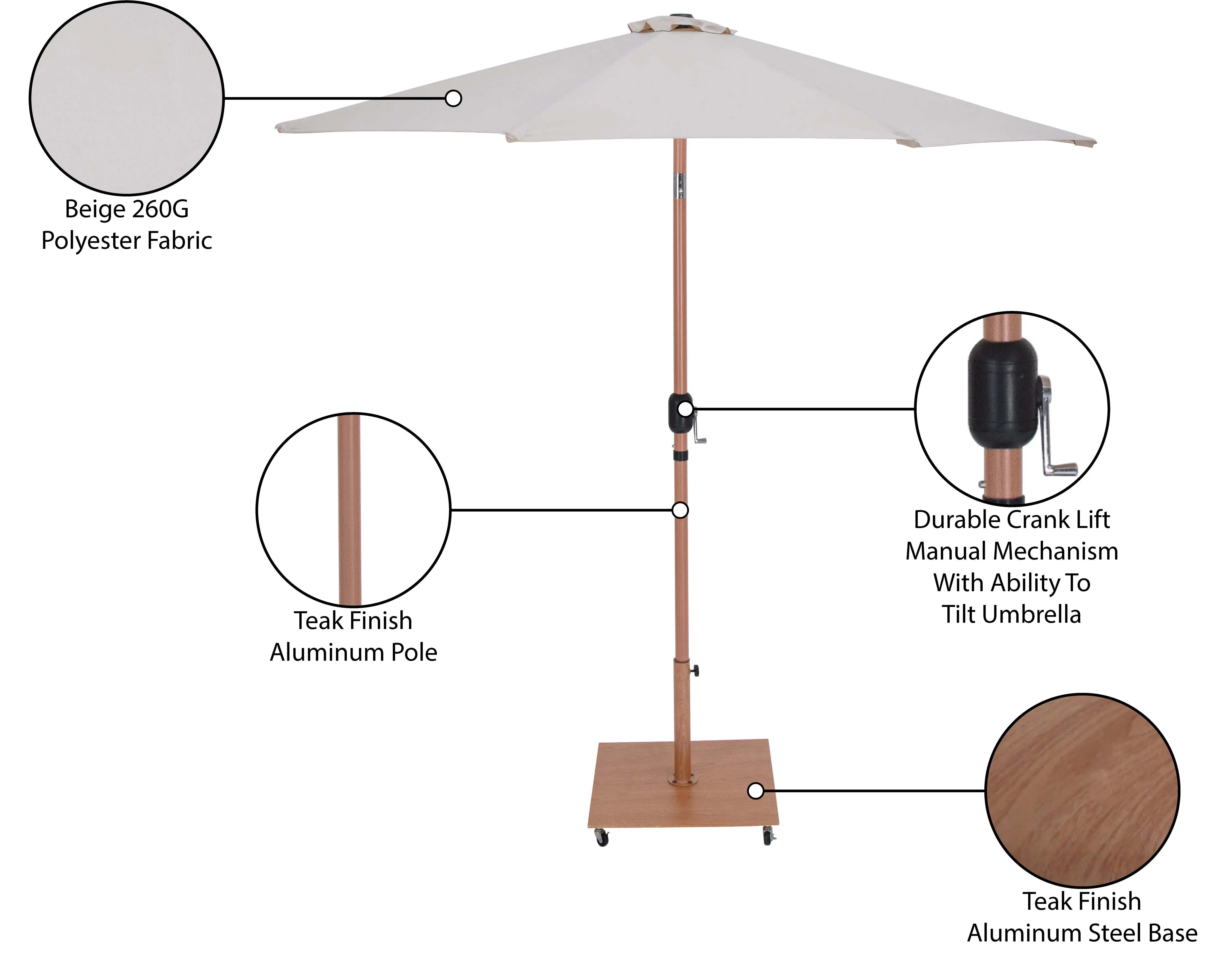 Fiji Beige Patio Umbrella with Teak Aluminum Base Set-14