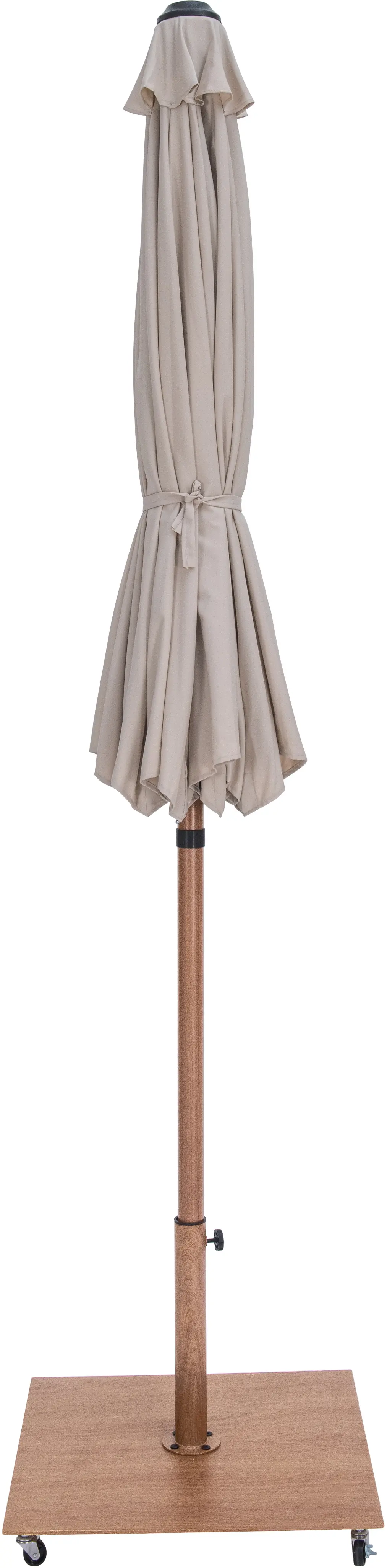 Fiji Beige Patio Umbrella with Teak Aluminum Base Set-3