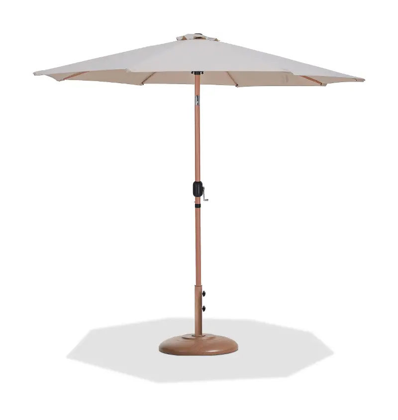 Fiji Beige Patio Umbrella with Teak Aluminum Base Set