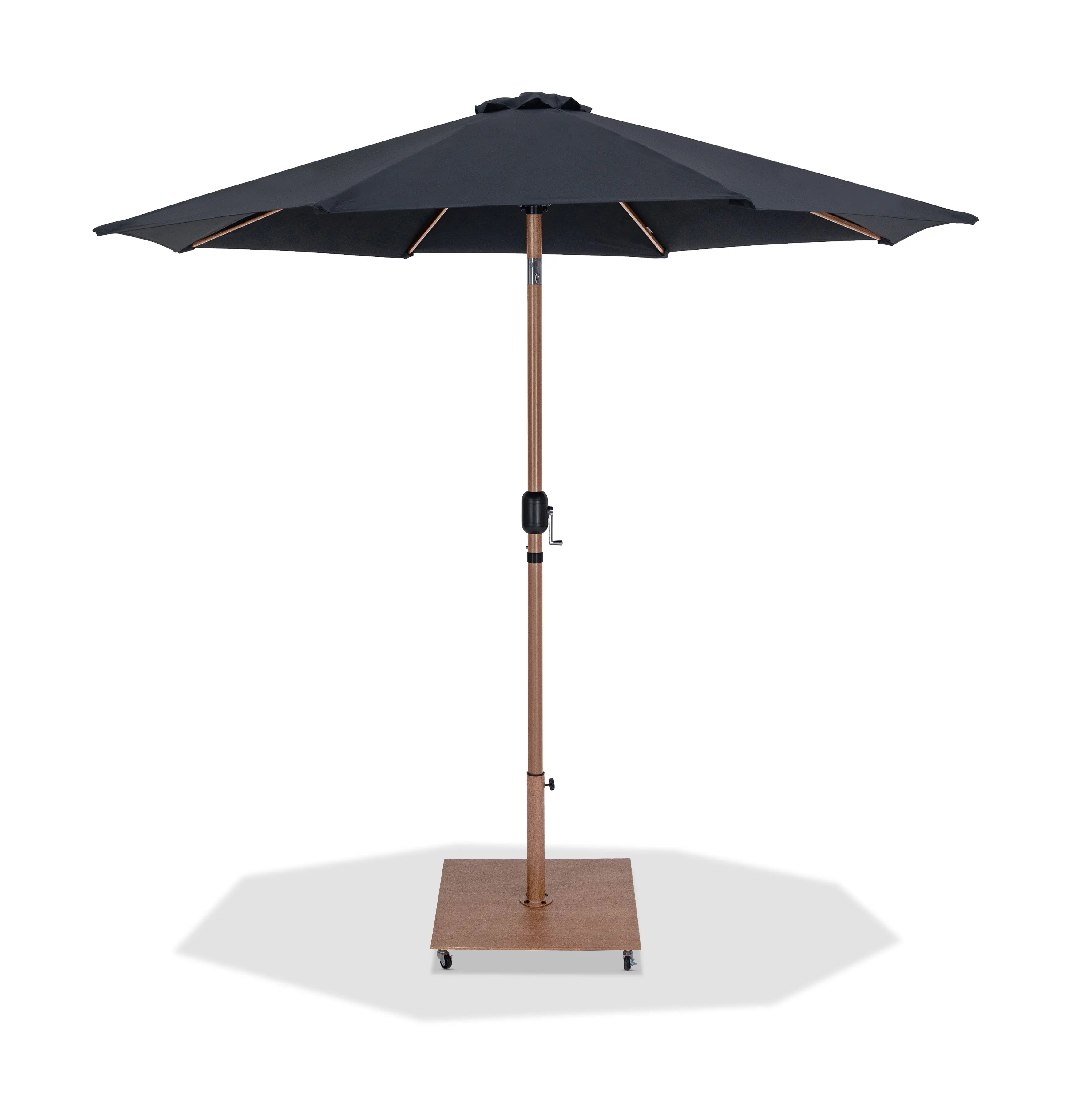 Fiji Black Patio Umbrella with Teak Aluminum Base Set-1
