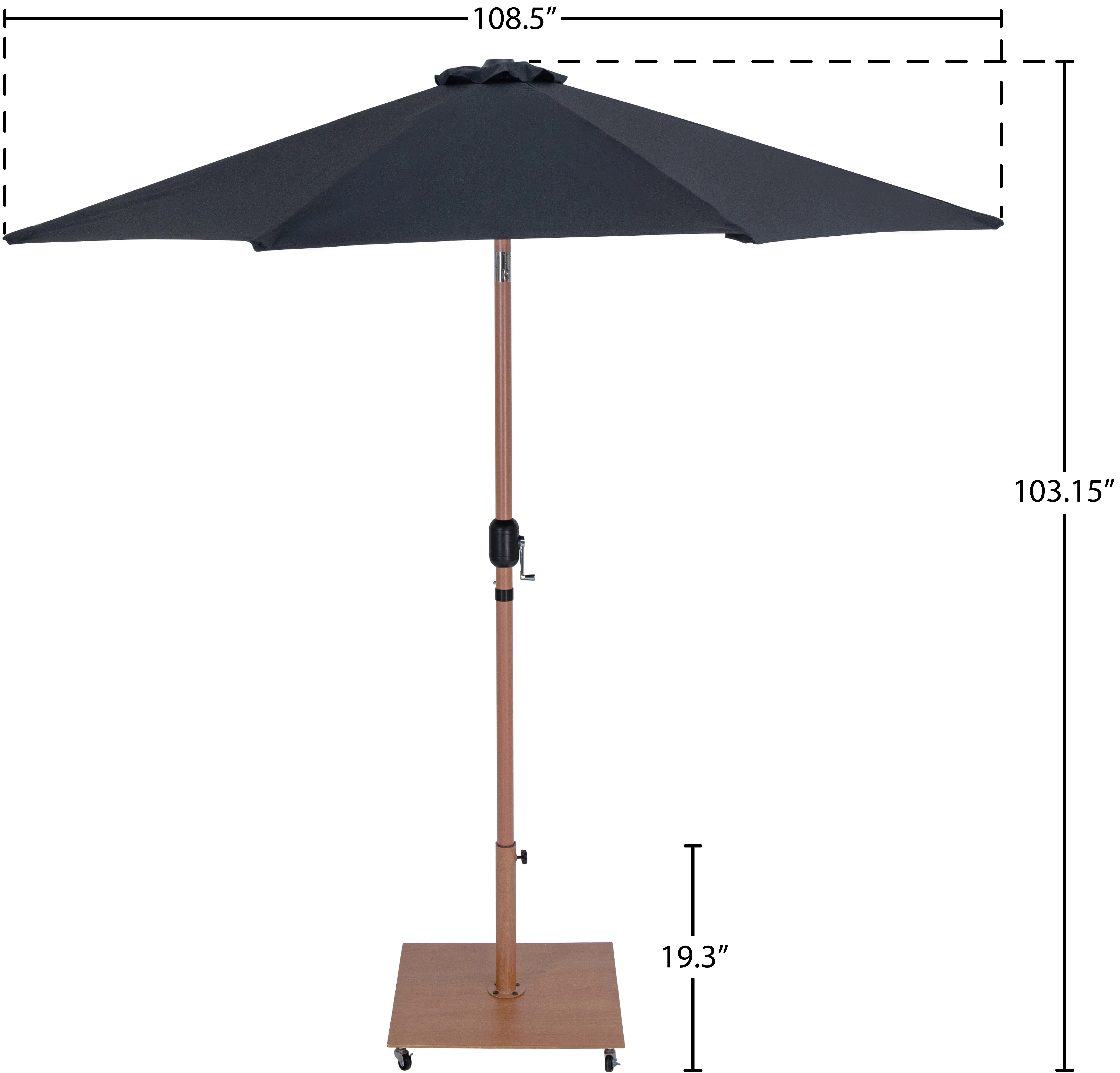 Fiji Black Patio Umbrella with Teak Aluminum Base Set-15