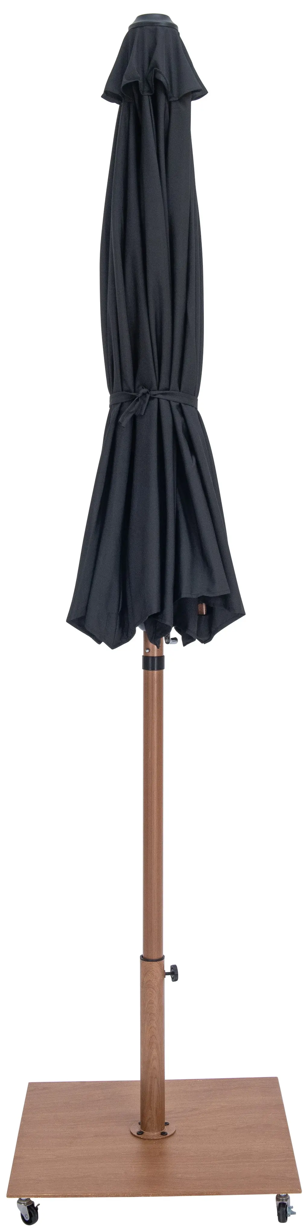 Fiji Black Patio Umbrella with Teak Aluminum Base Set-3
