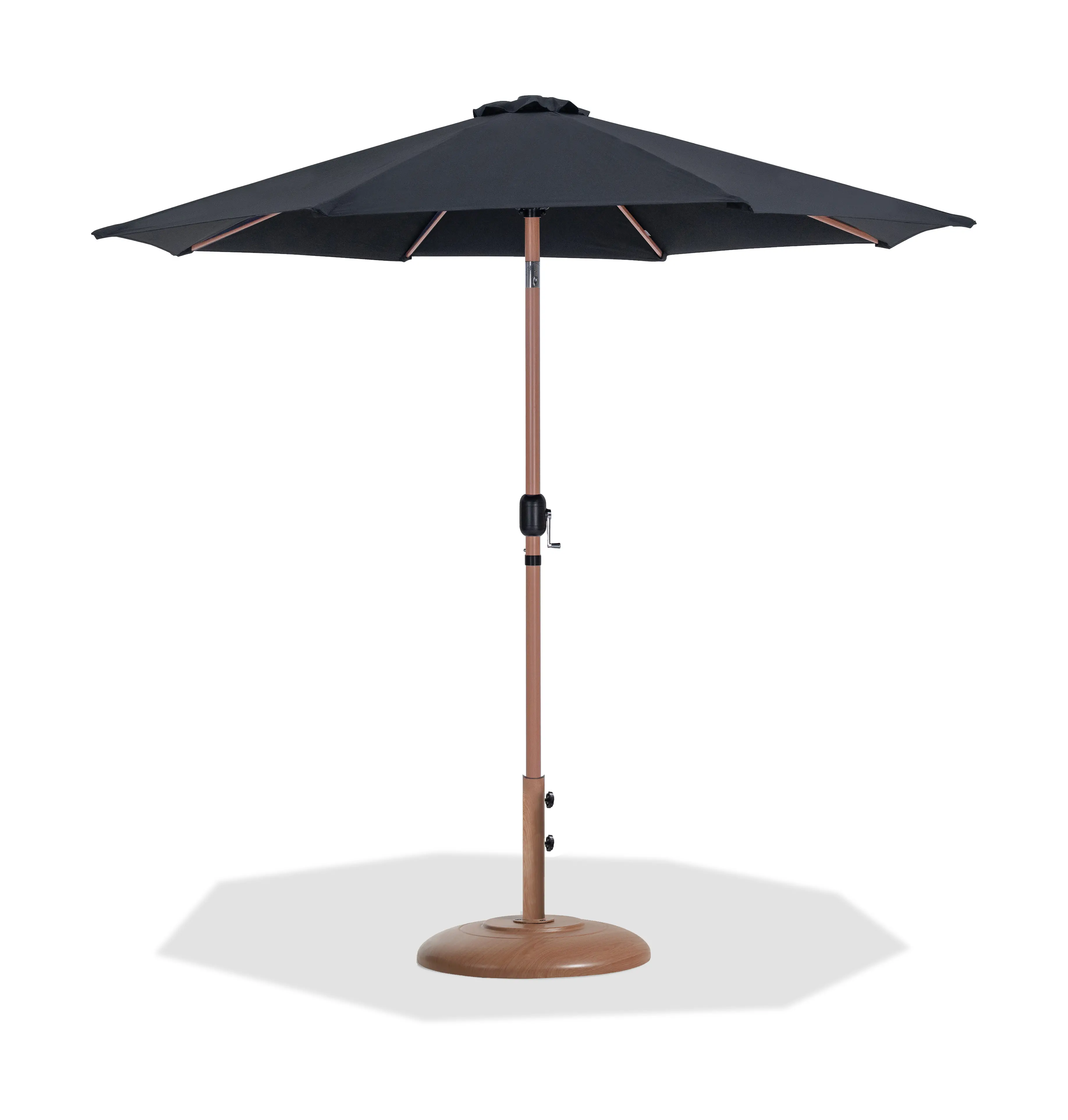 55014BLACK-BT Fiji Black Patio Umbrella with Teak Aluminum Base Set-1