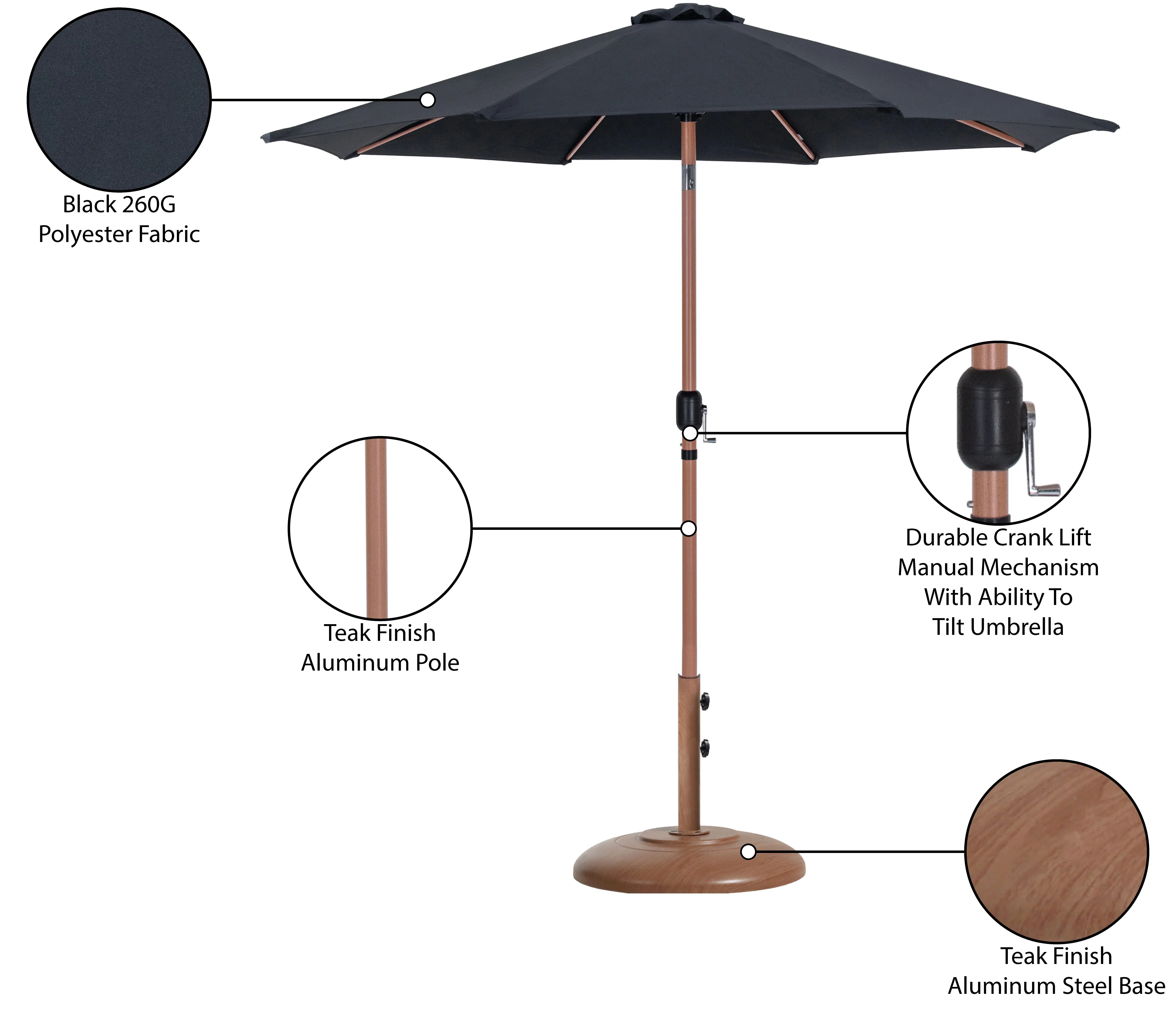 55014BLACK-BT Fiji Black Patio Umbrella with Teak Aluminum Base Set-13