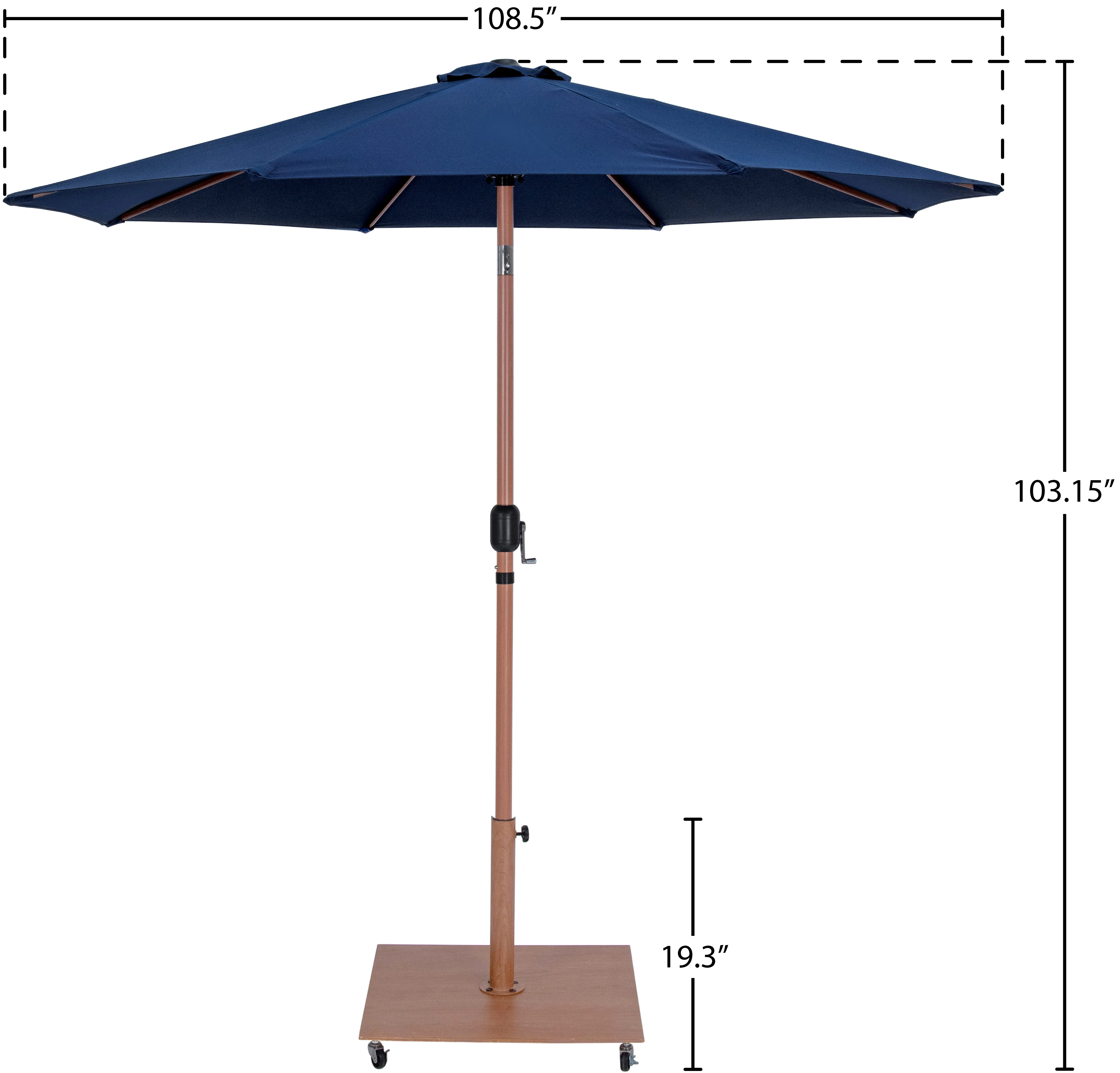 Fiji Navy Patio Umbrella with Teak Aluminum Base Set-15