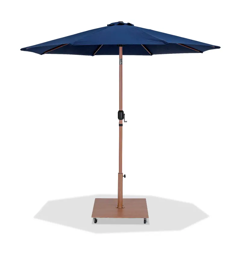 Fiji Navy Patio Umbrella with Teak Aluminum Base Set