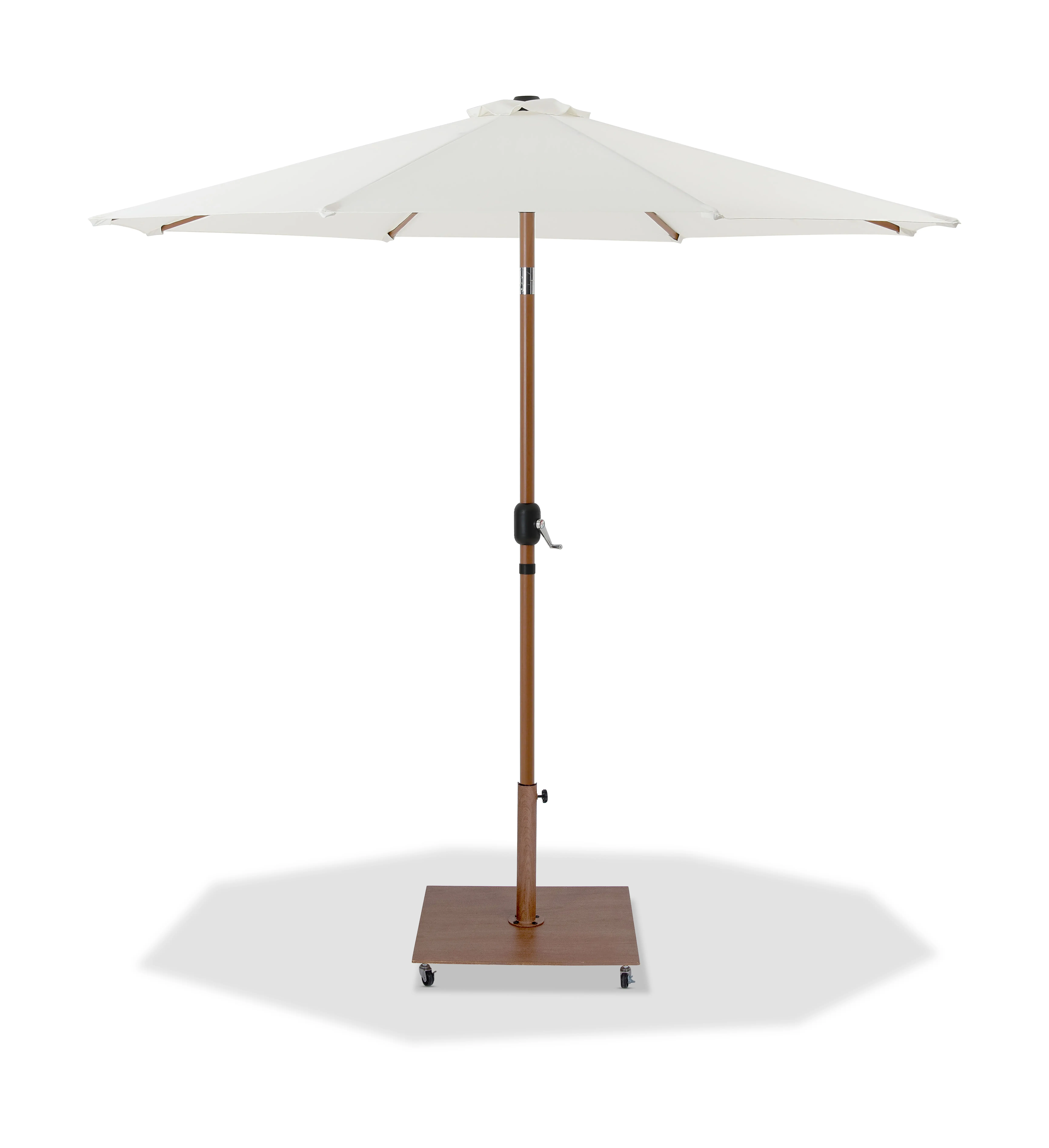 Fiji White Patio Umbrella with Teak Aluminum Base Set-1