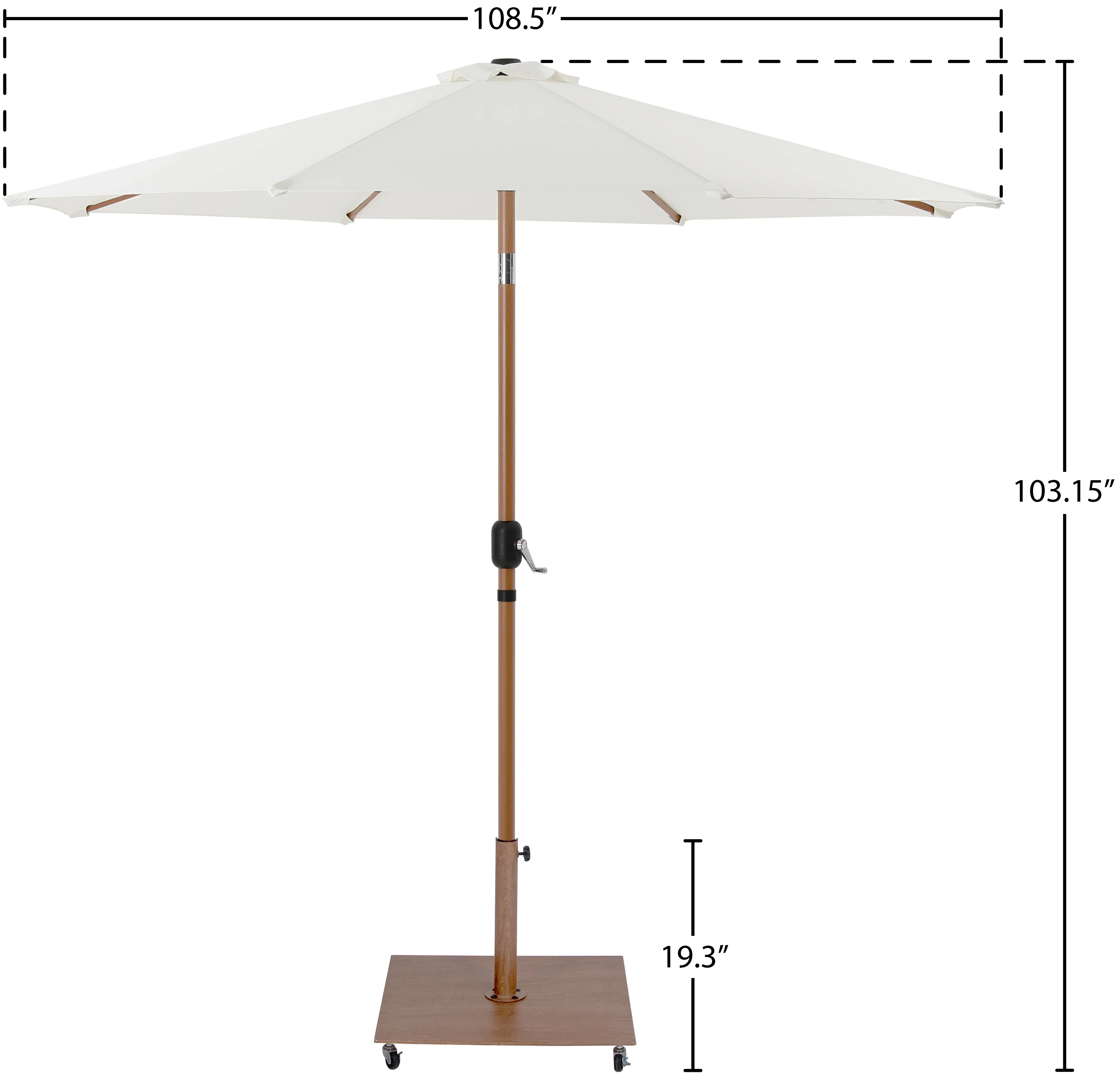 Fiji White Patio Umbrella with Teak Aluminum Base Set-15