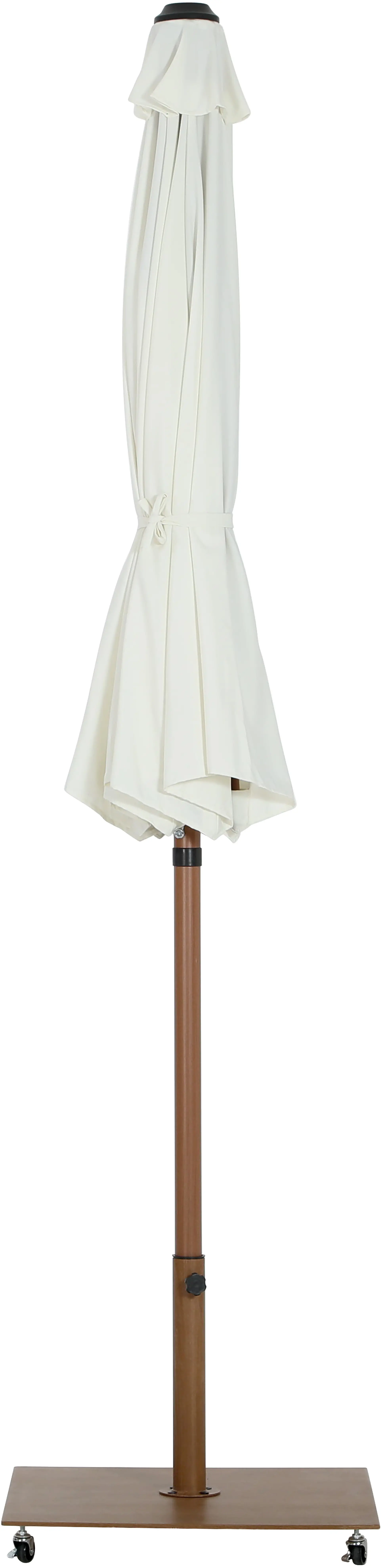 Fiji White Patio Umbrella with Teak Aluminum Base Set-3
