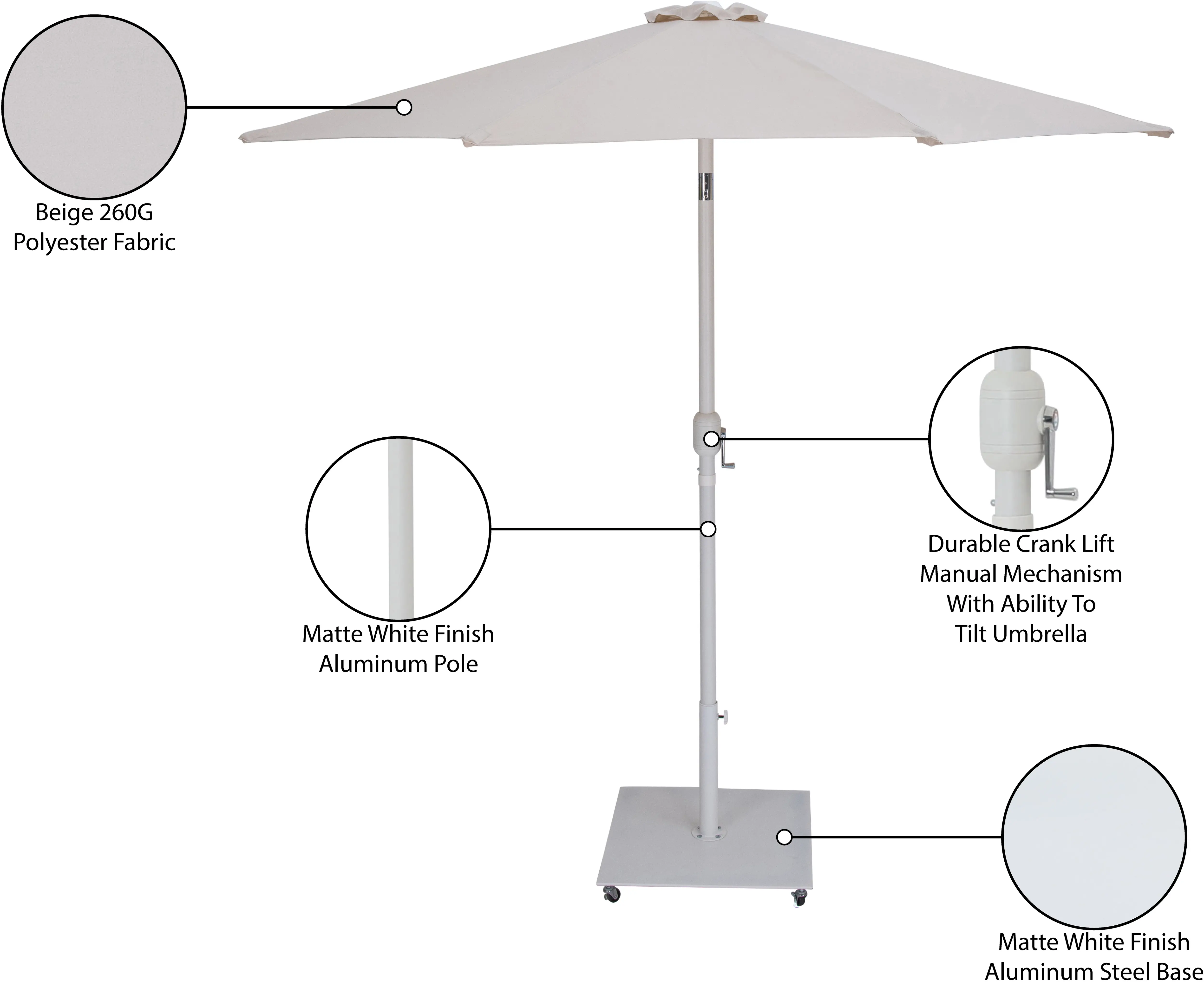 Fiji Beige Patio Umbrella with White Aluminum Base Set-14