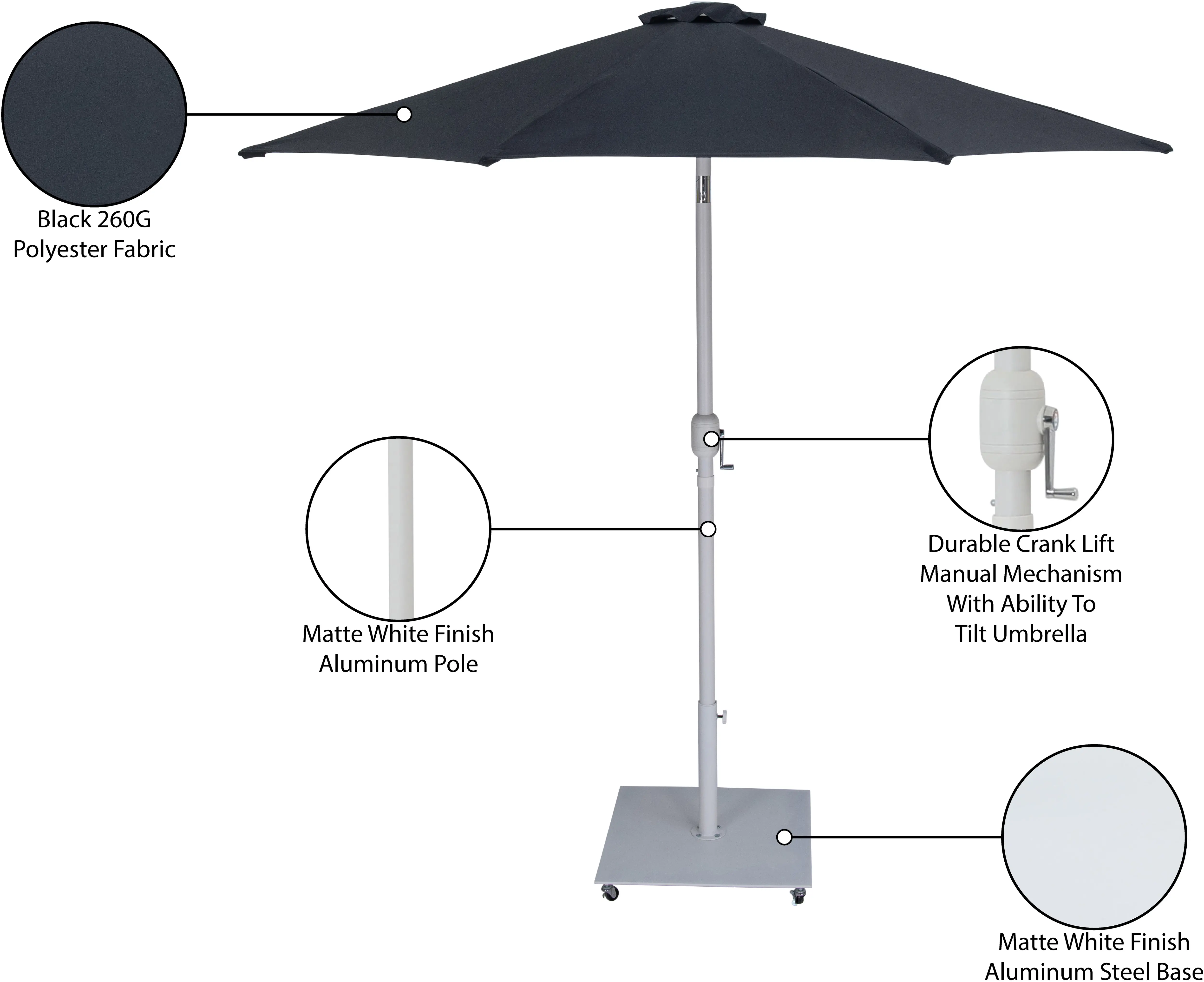 Fiji Black Patio Umbrella with White Aluminum Base Set-14