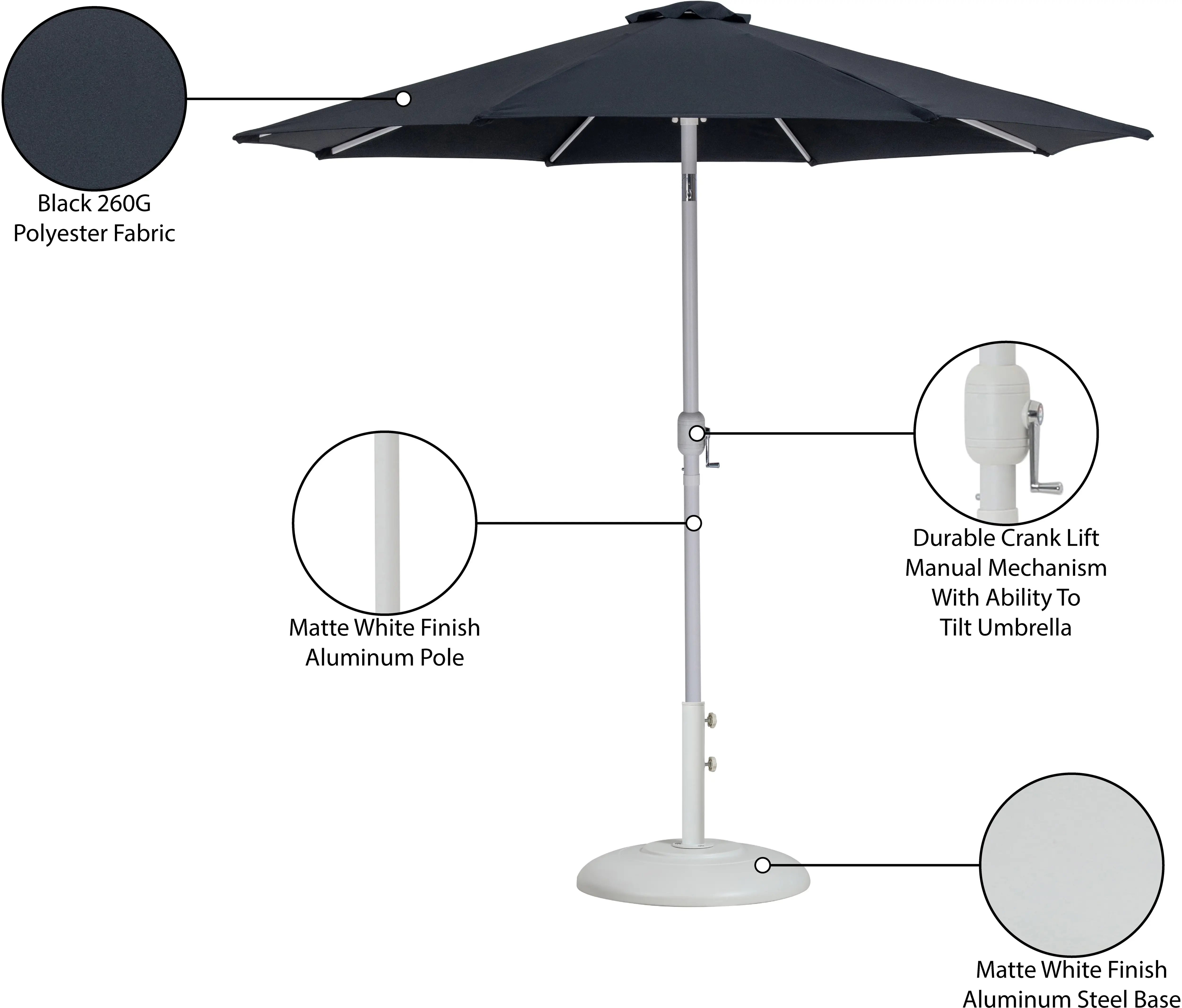 55015BLACK-BW Fiji Black Patio Umbrella with White Aluminum Base Set-14
