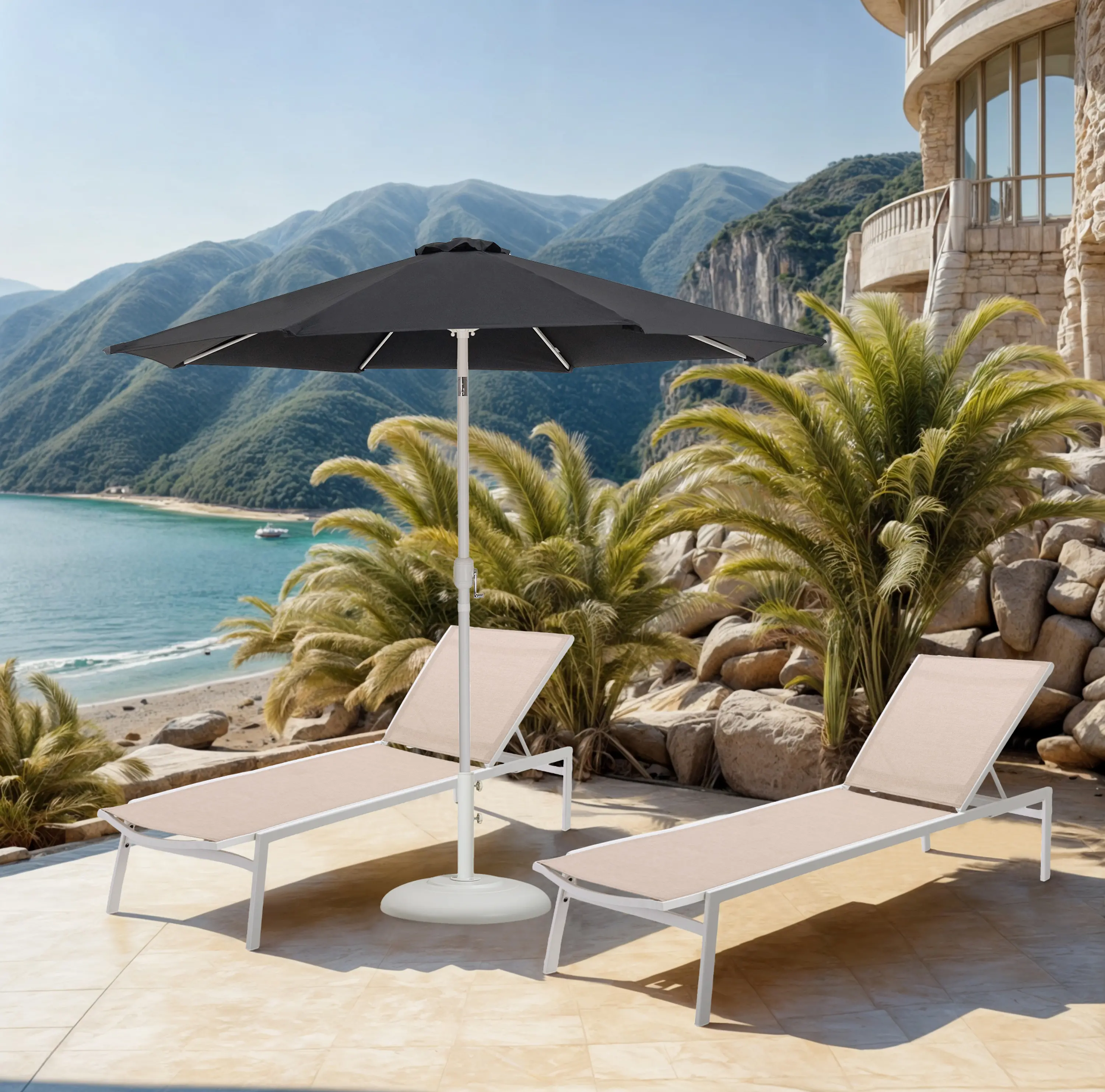 55015BLACK-BW Fiji Black Patio Umbrella with White Aluminum Base Set-2