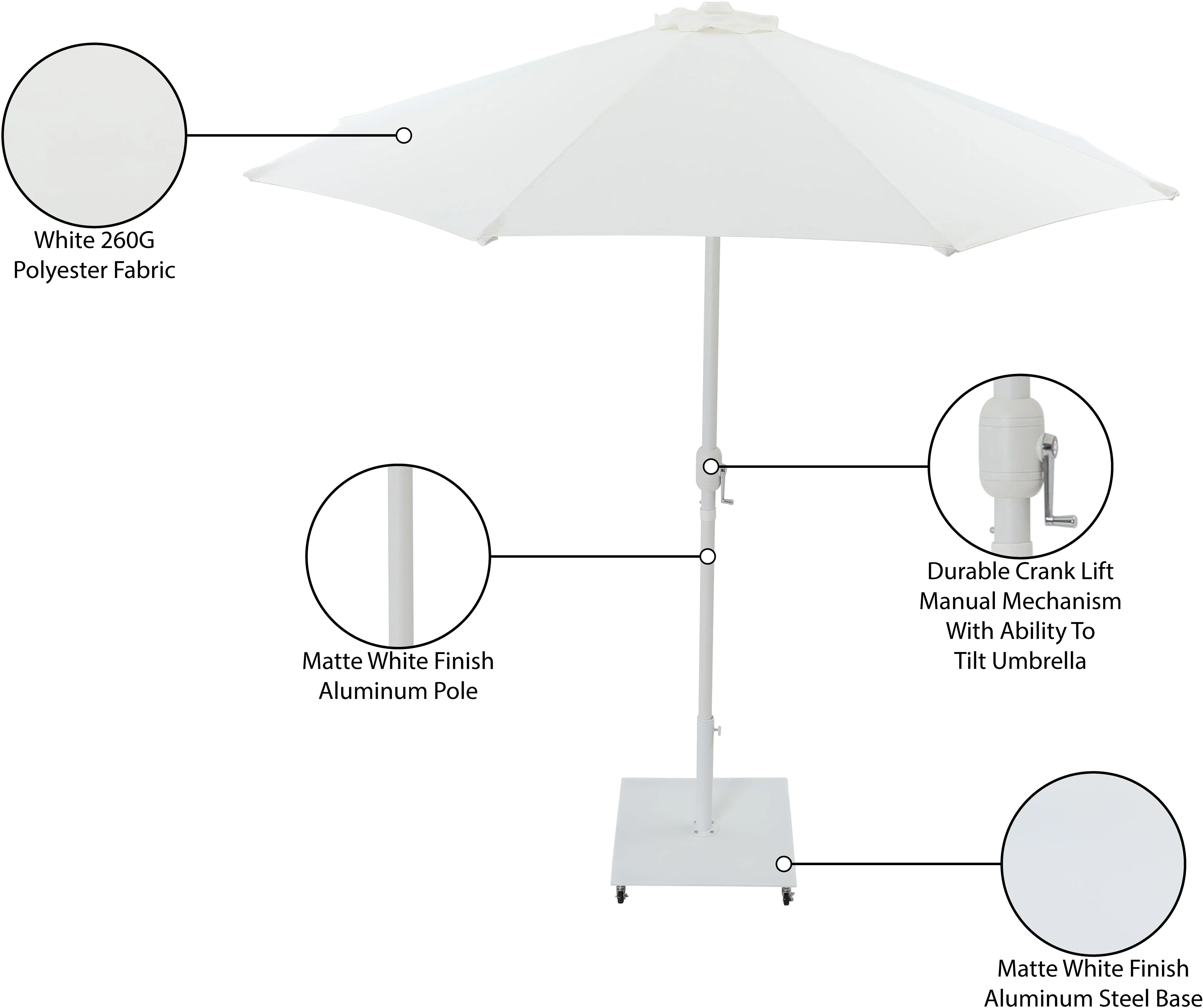 Fiji White Patio Umbrella with White Aluminum Base Set-14