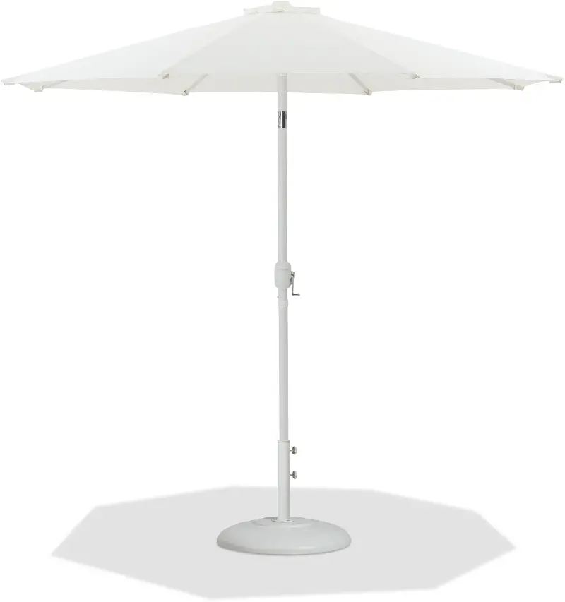 Fiji White Patio Umbrella with White Aluminum Base Set