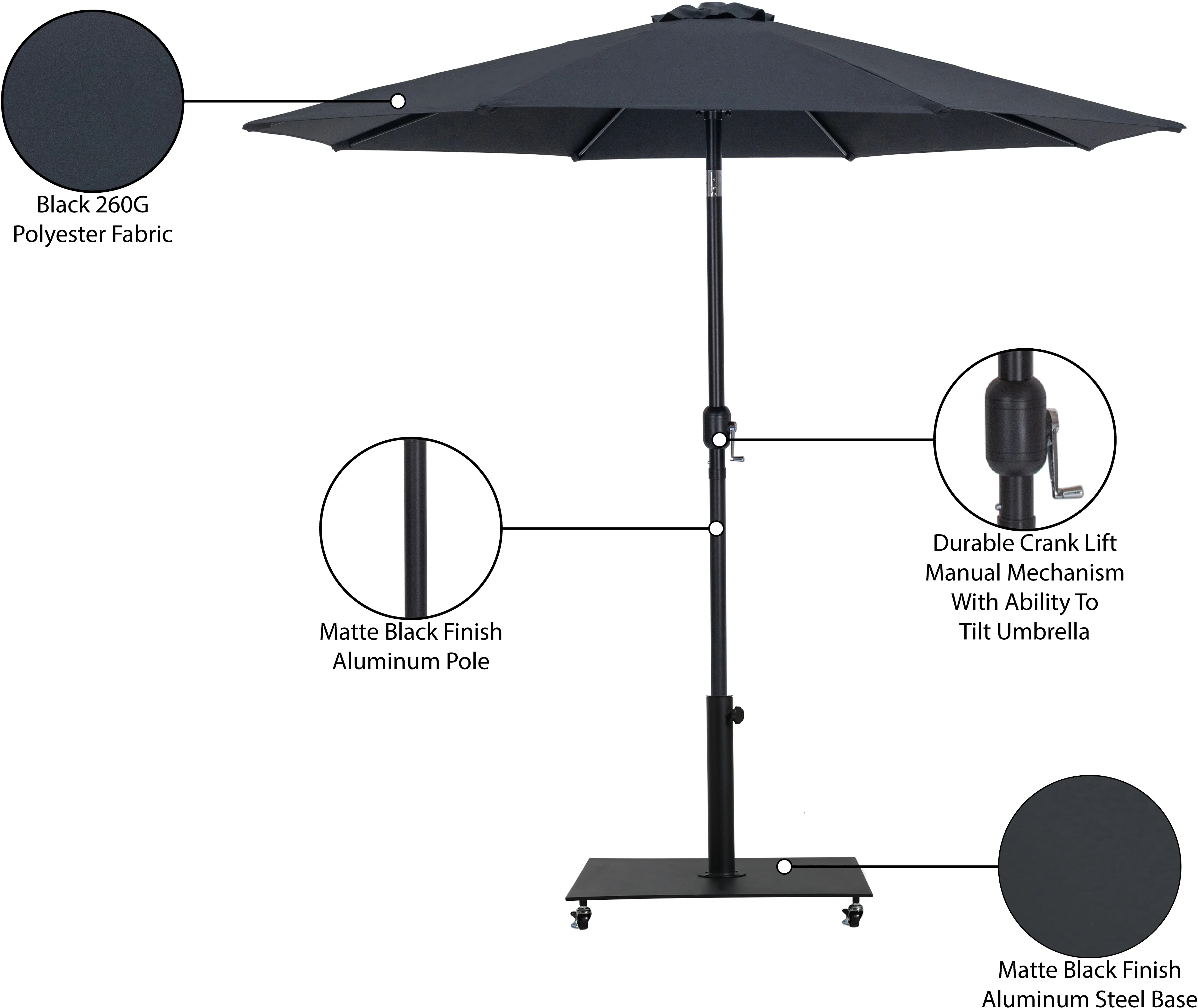 Fiji Black Patio Umbrella with Black Aluminum Base Set-13