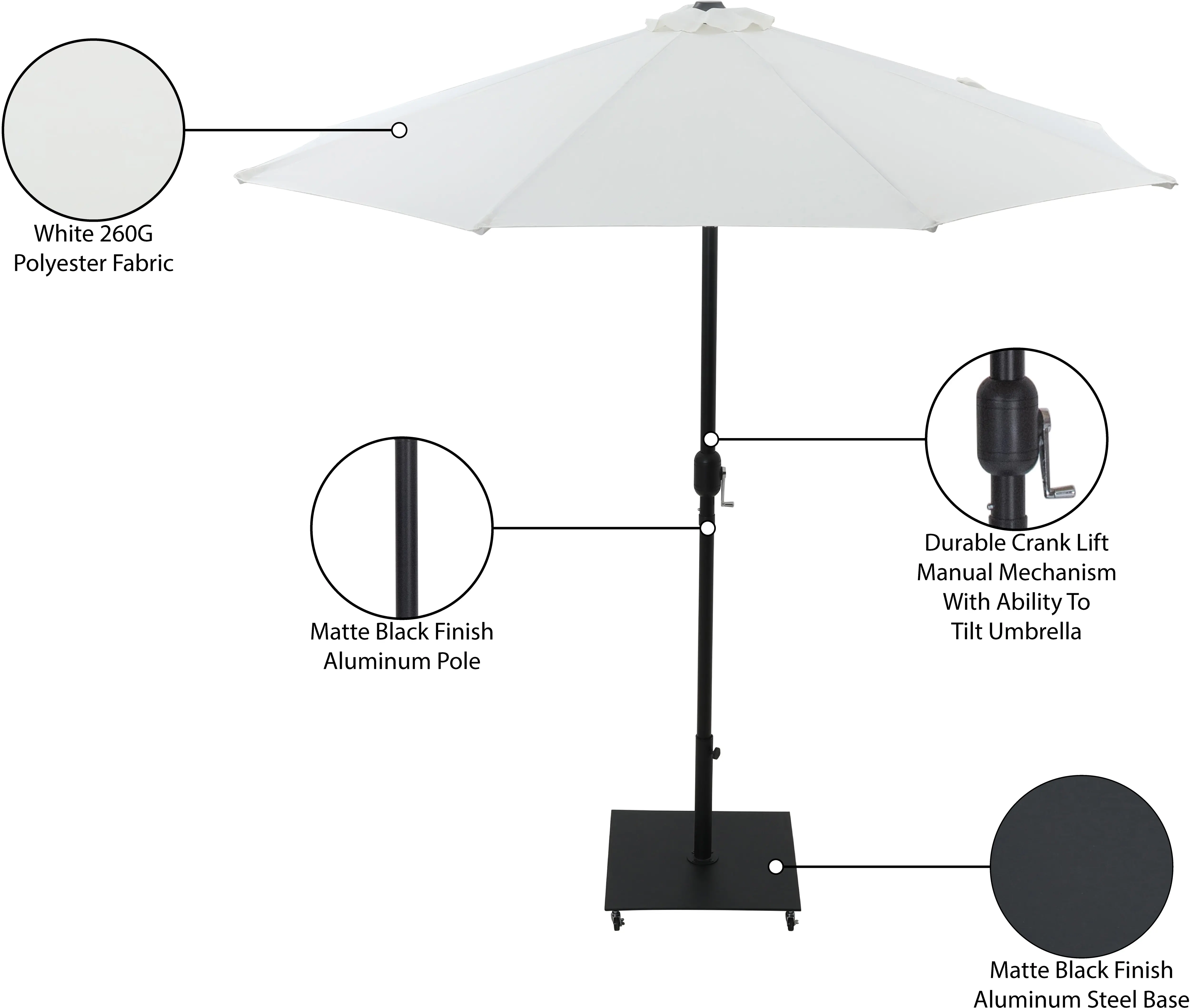 Fiji White Patio Umbrella with Black Aluminum Base Set-13