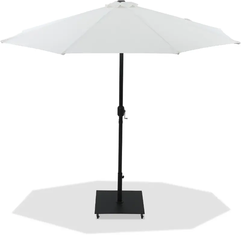 Fiji White Patio Umbrella with Black Aluminum Base Set