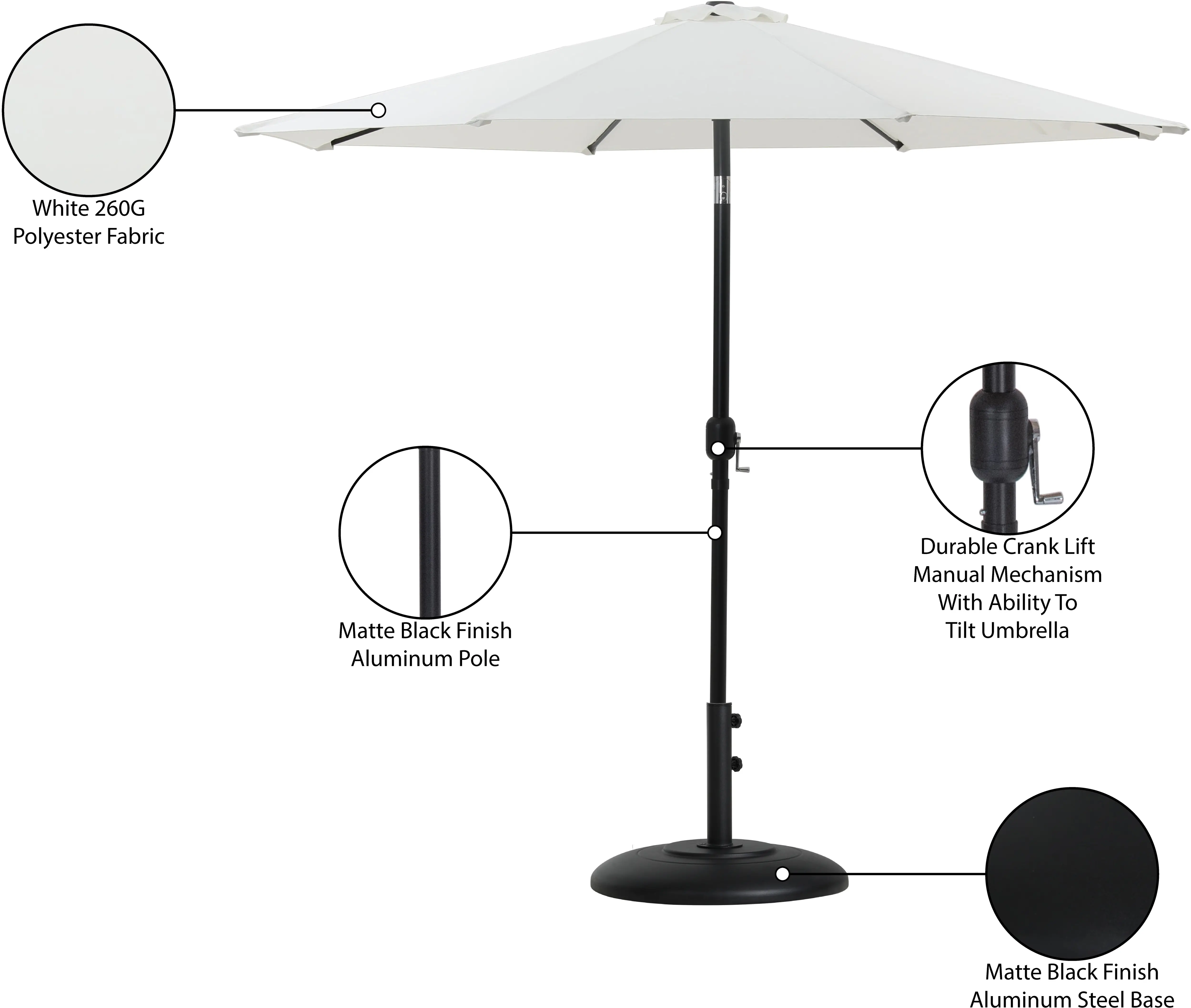 Fiji White Patio Umbrella with Black Aluminum Base Set-14