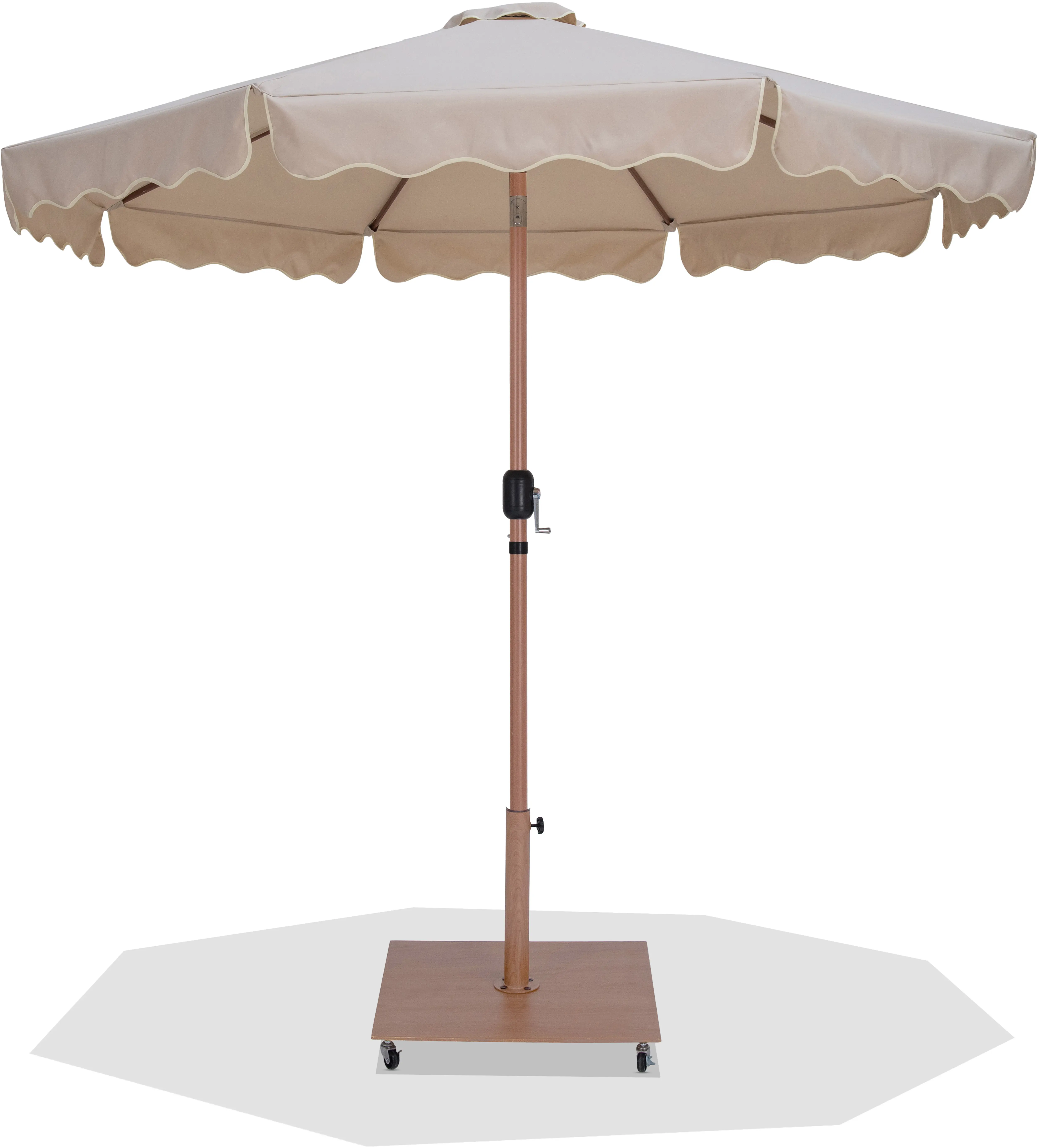 Amalfi Beige Patio Umbrella with Teak Aluminum Base Set-1