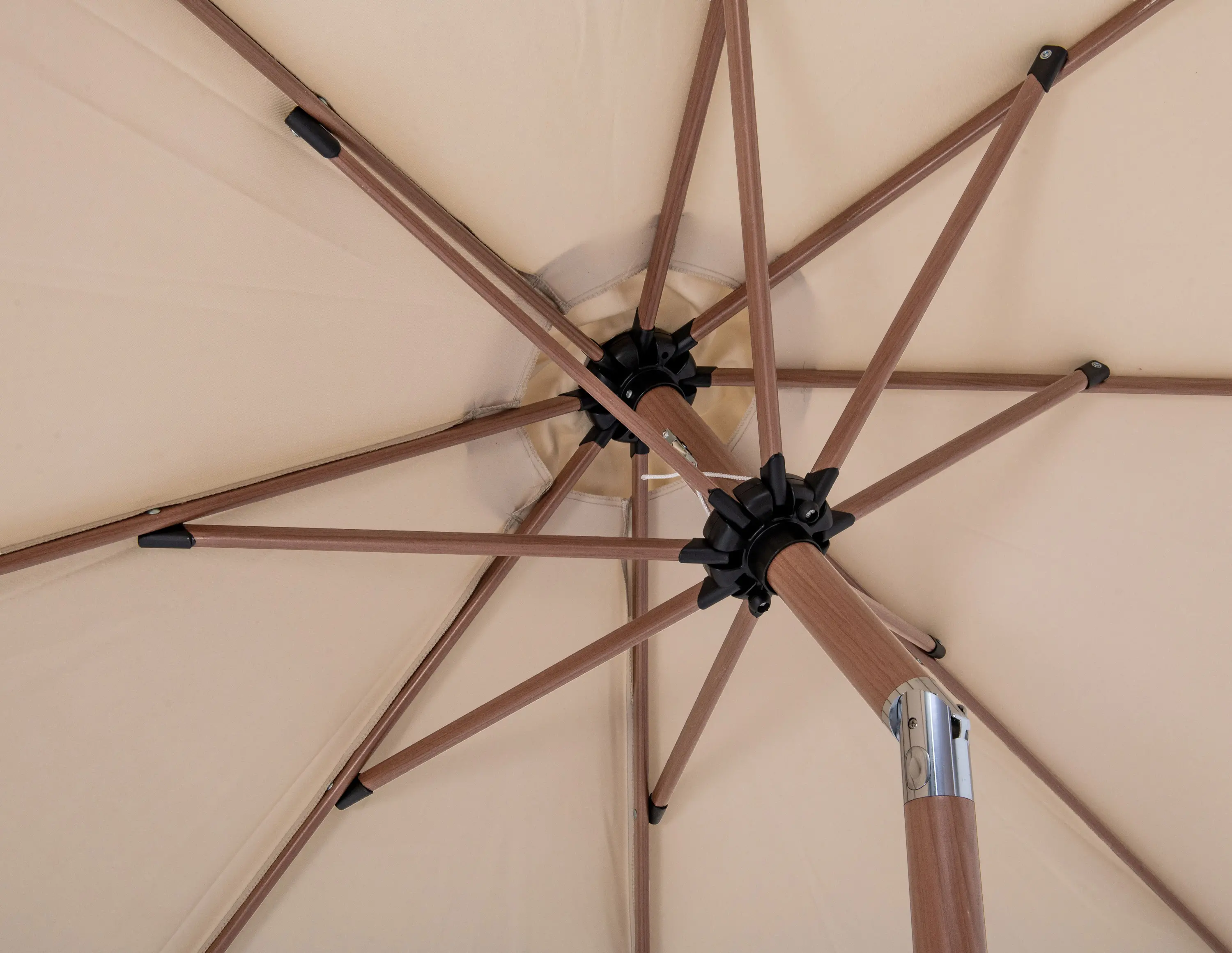 Amalfi Beige Patio Umbrella with Teak Aluminum Base Set-11