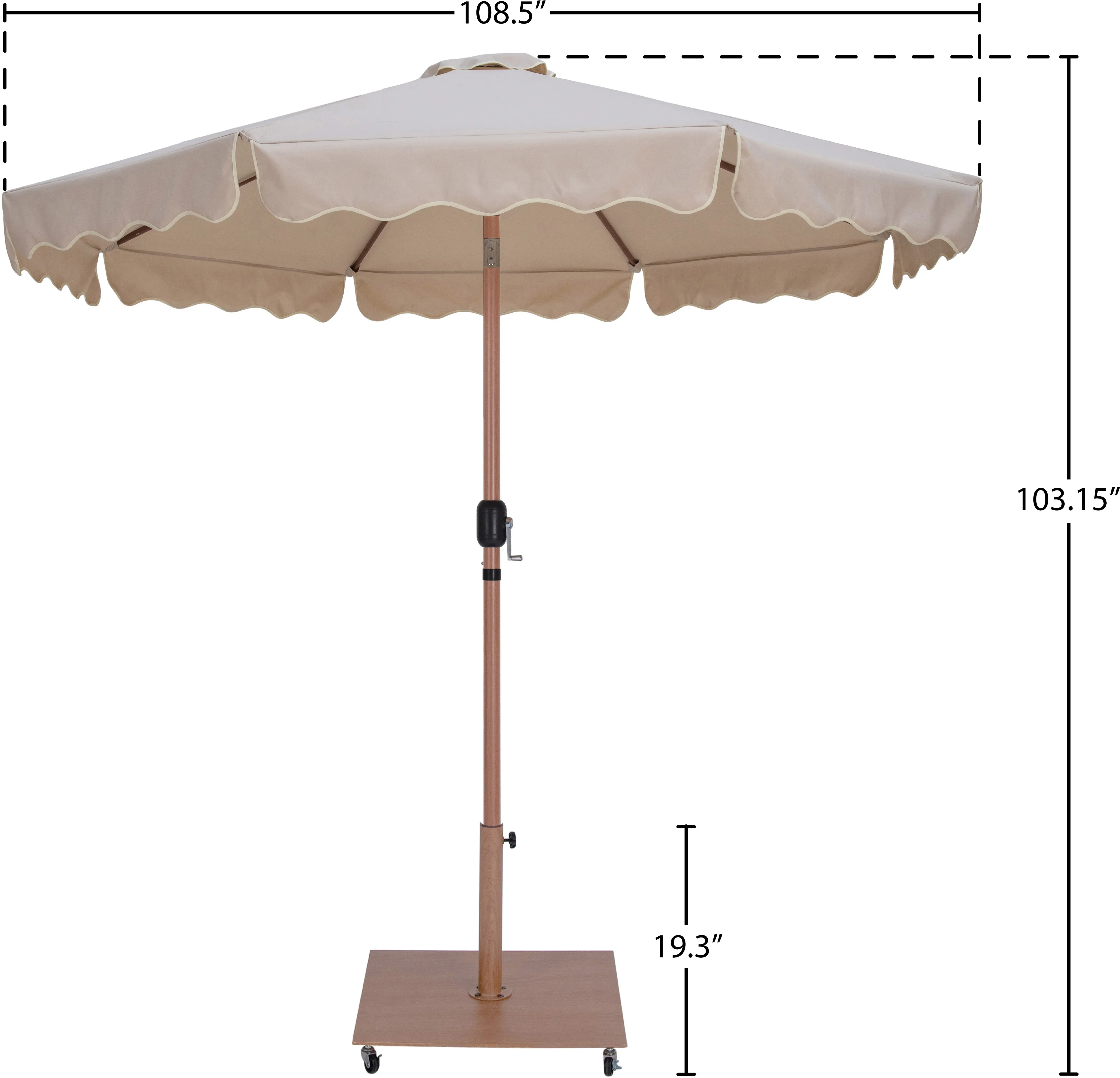 Amalfi Beige Patio Umbrella with Teak Aluminum Base Set-3