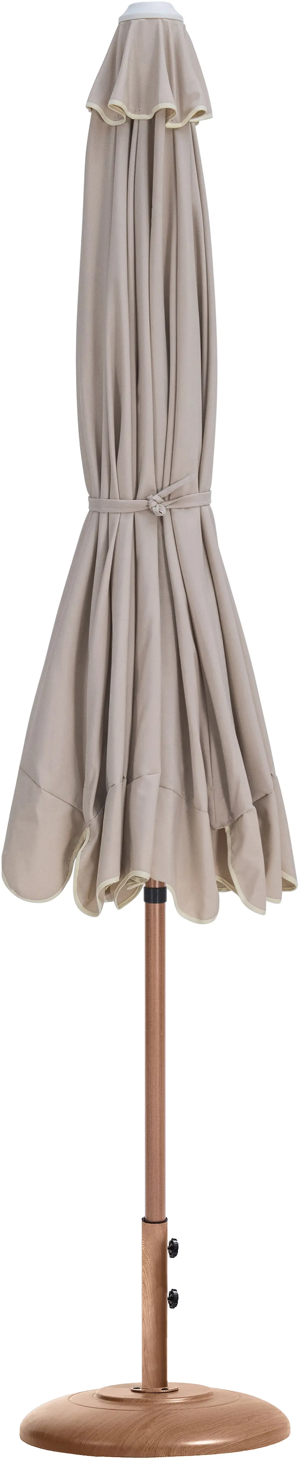 Amalfi Beige Patio Umbrella with Teak Aluminum Base Set-7