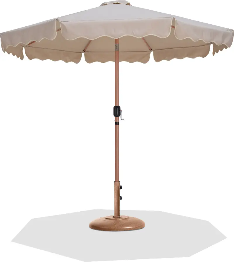 Amalfi Beige Patio Umbrella with Teak Aluminum Base Set