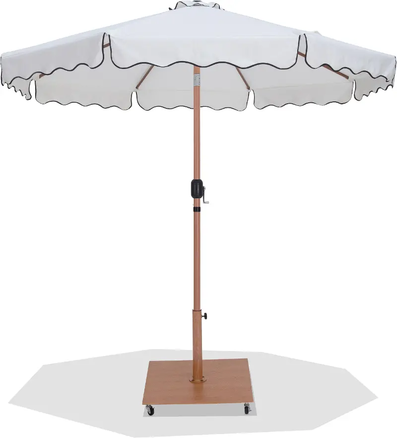 Amalfi White Patio Umbrella with Teak Aluminum Base Set