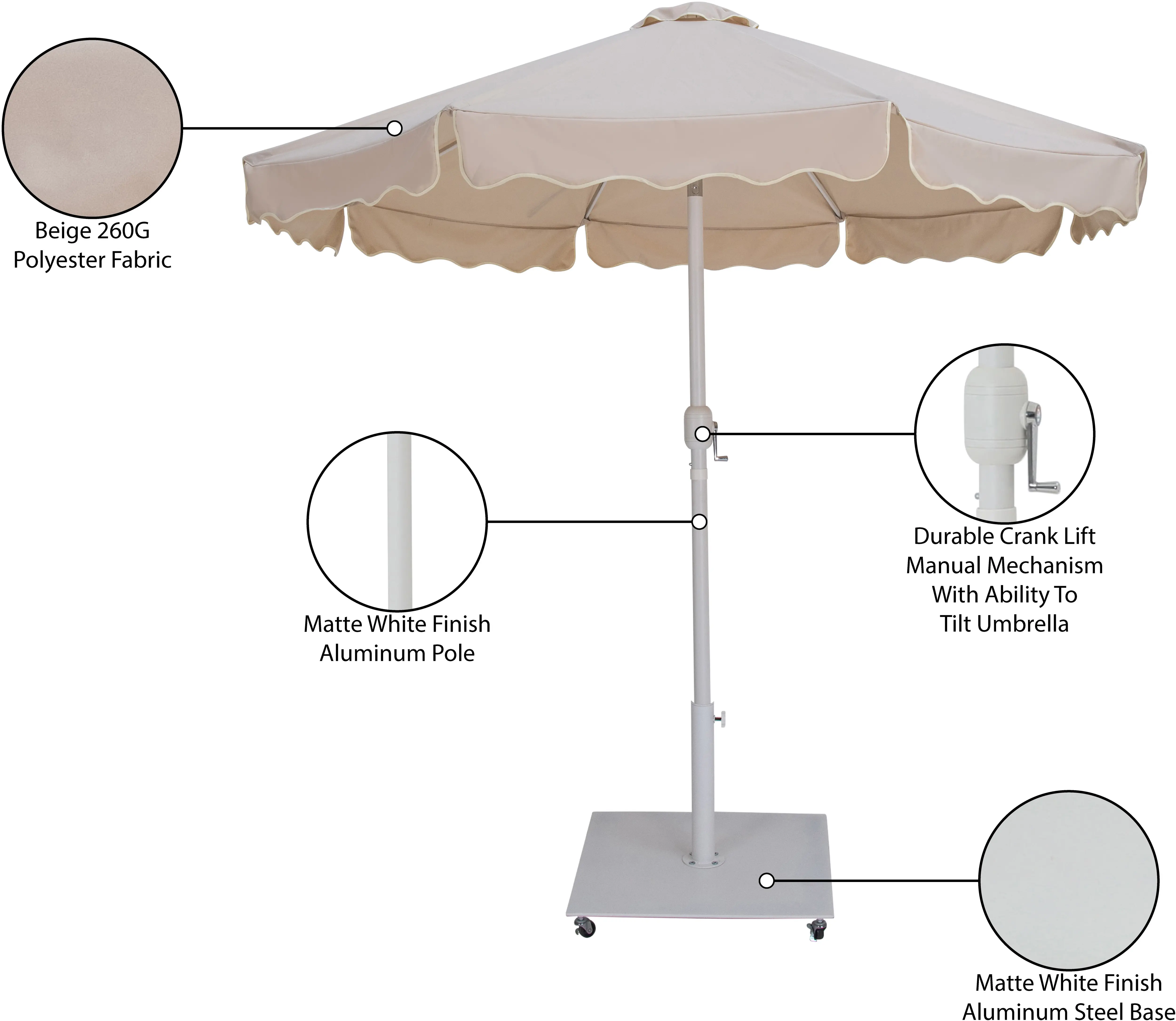Amalfi Beige Patio Umbrella with White Aluminum Base Set-13