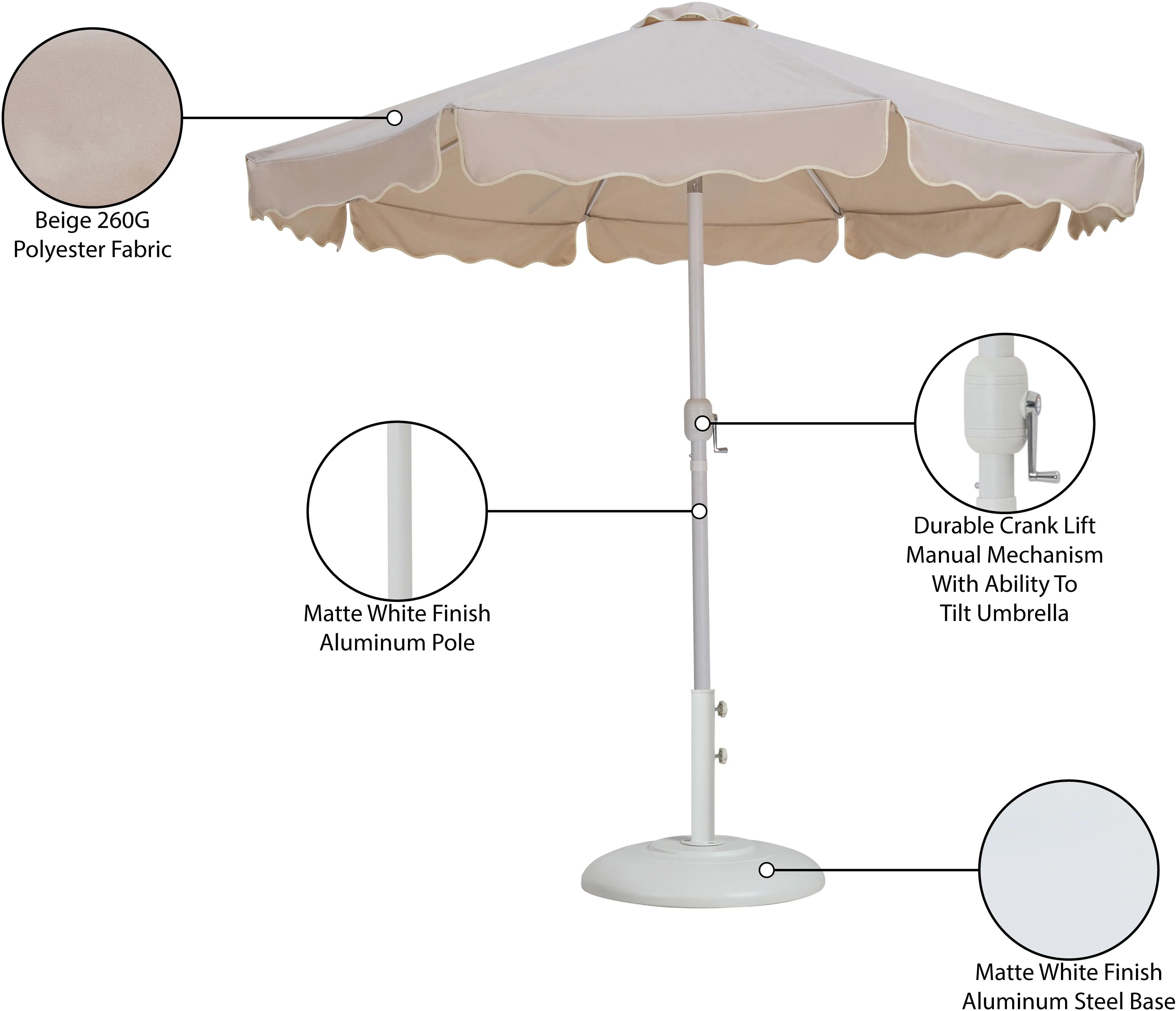 Amalfi Beige Patio Umbrella with White Aluminum Base Set-14