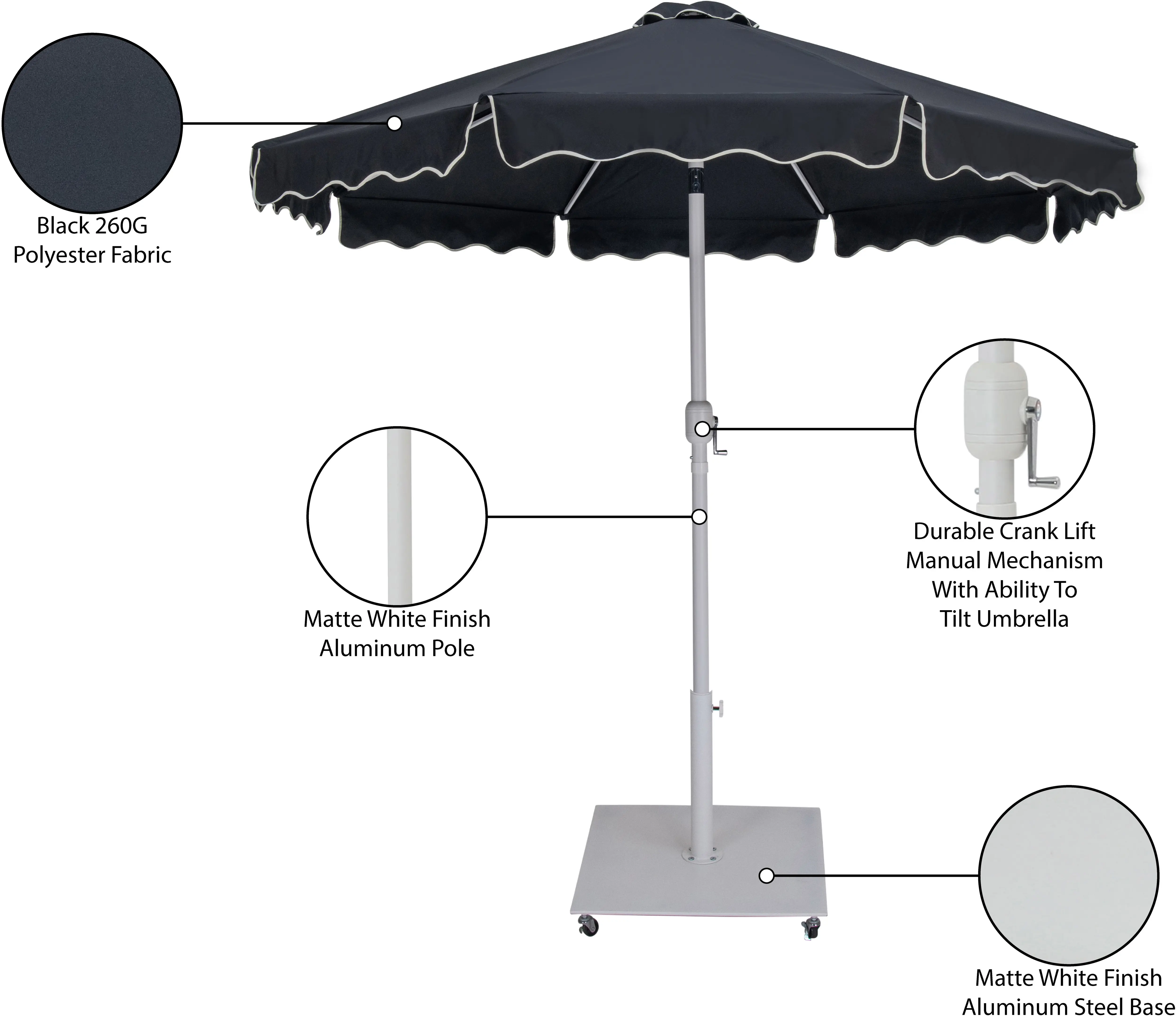 Amalfi Black Patio Umbrella with White Aluminum Base Set-13
