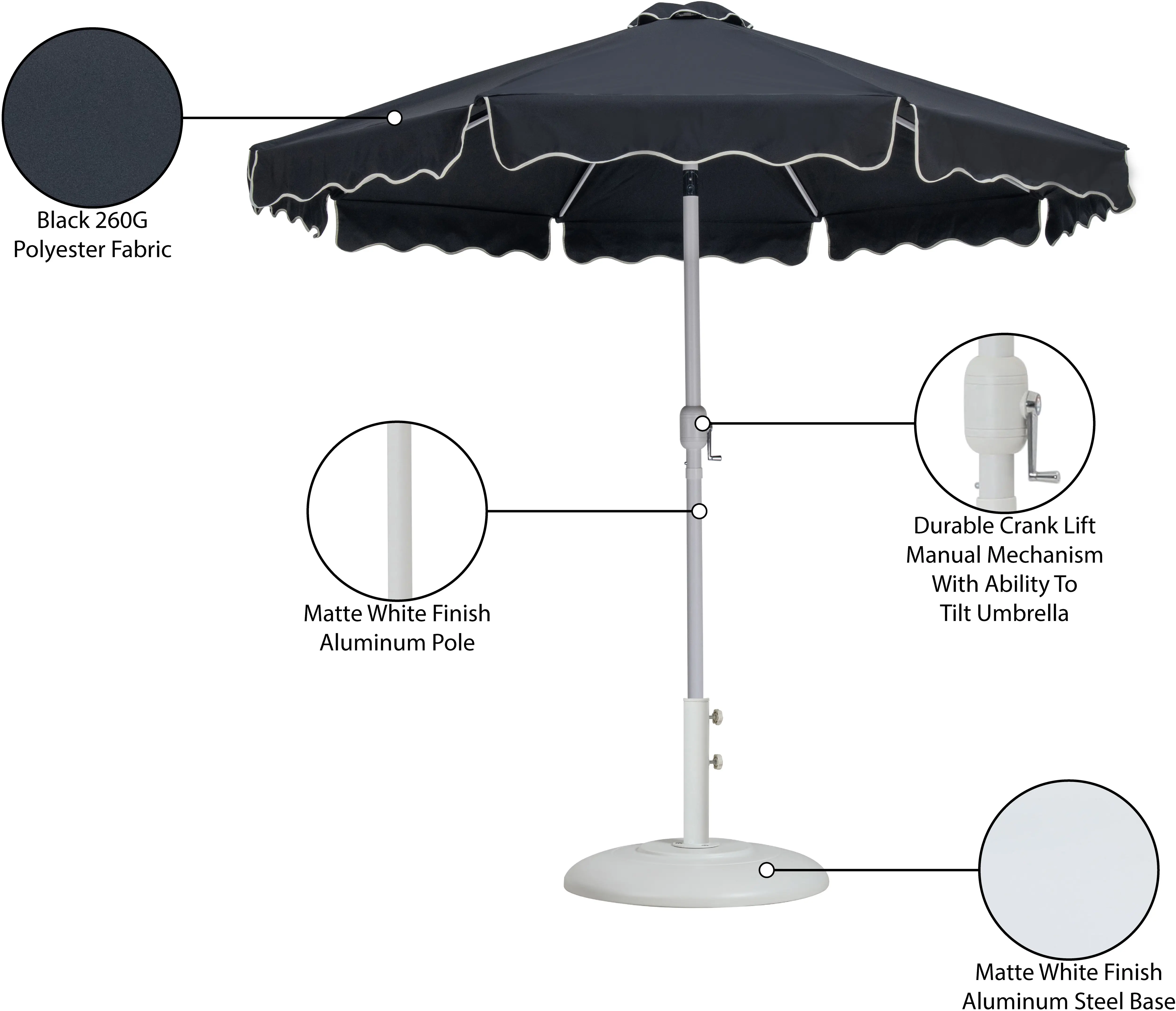 Amalfi Black Patio Umbrella with White Aluminum Base Set-14