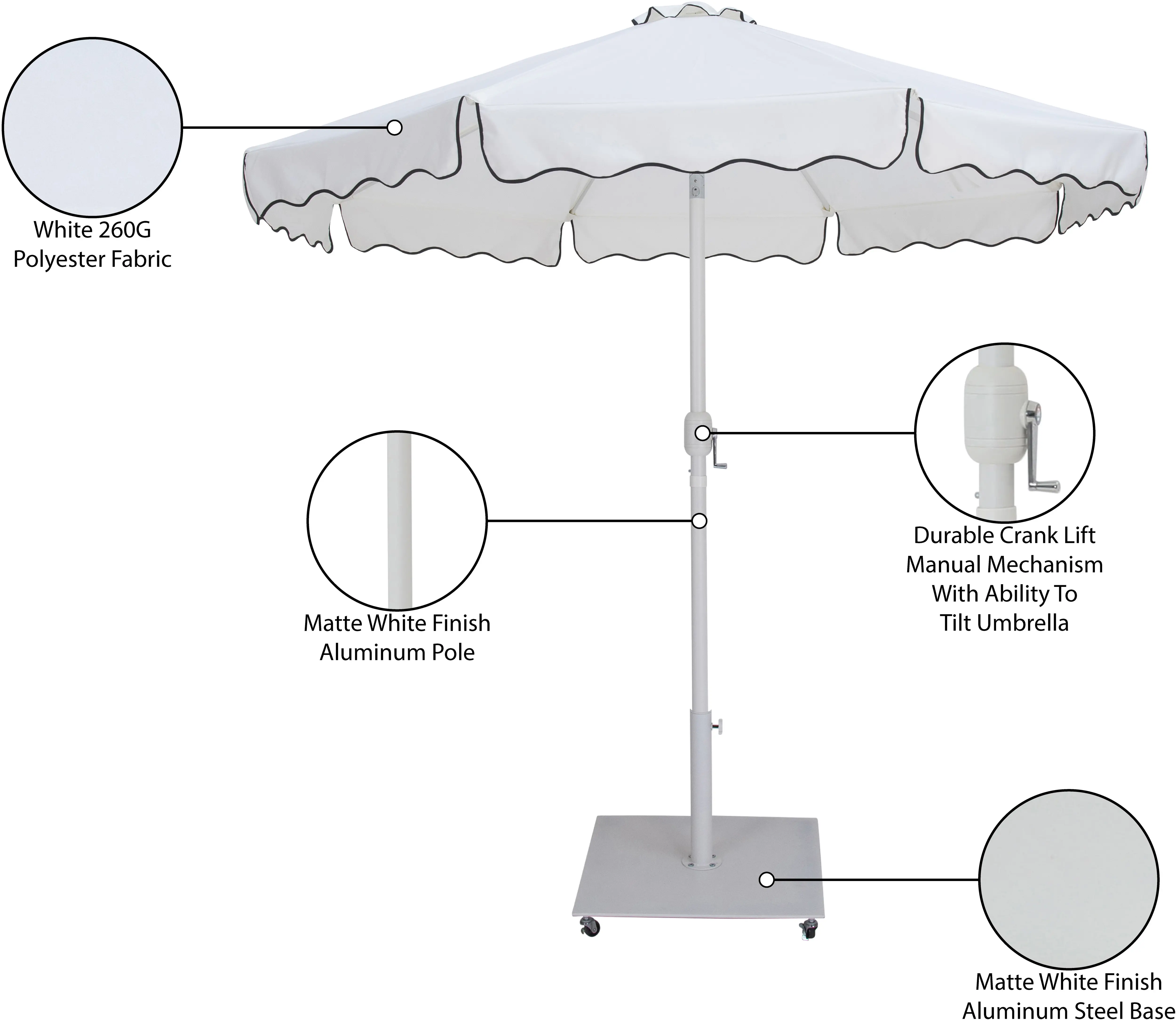Amalfi White Patio Umbrella with White Aluminum Base Set-14