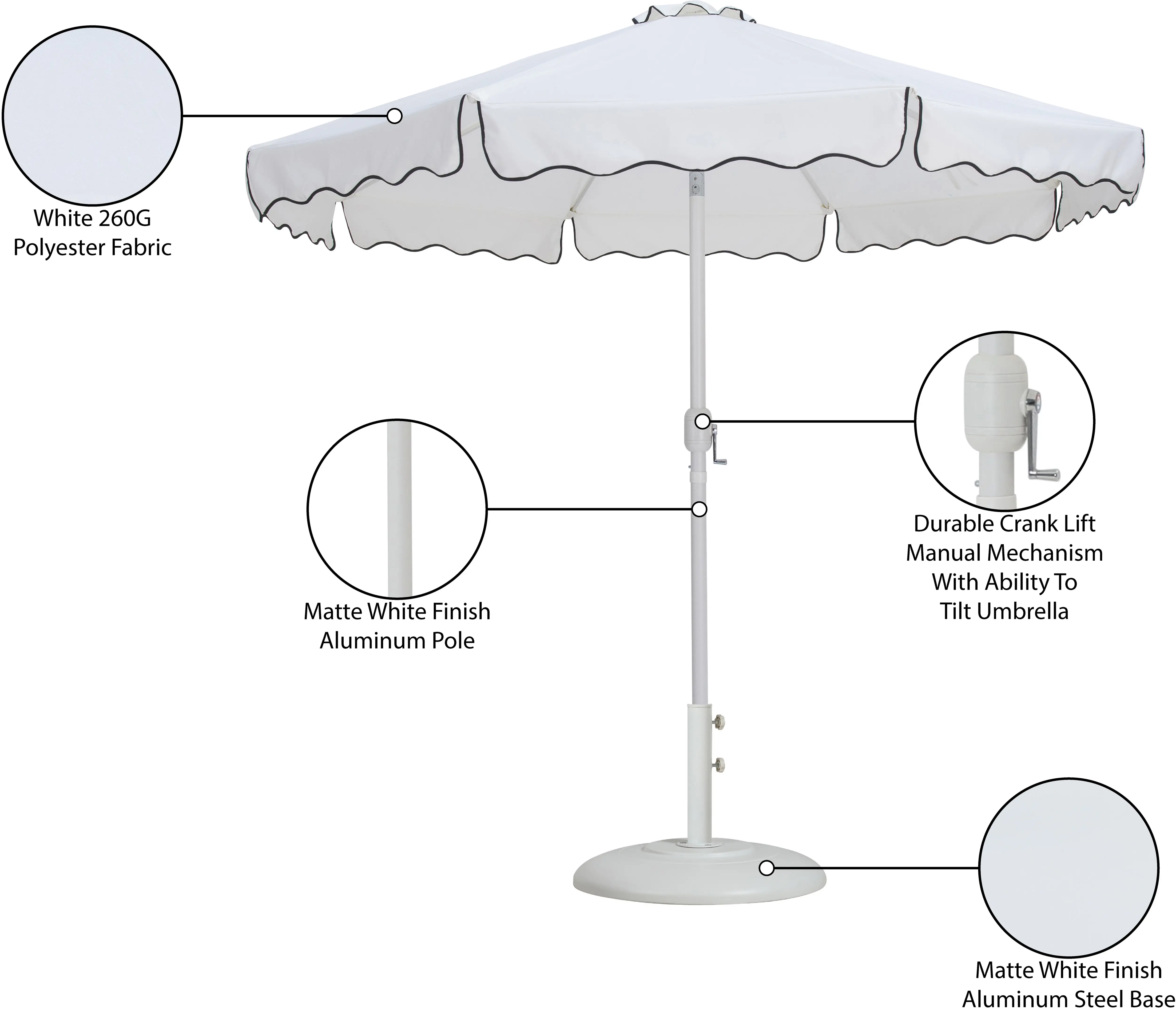 Amalfi White Patio Umbrella with White Aluminum Base Set-14