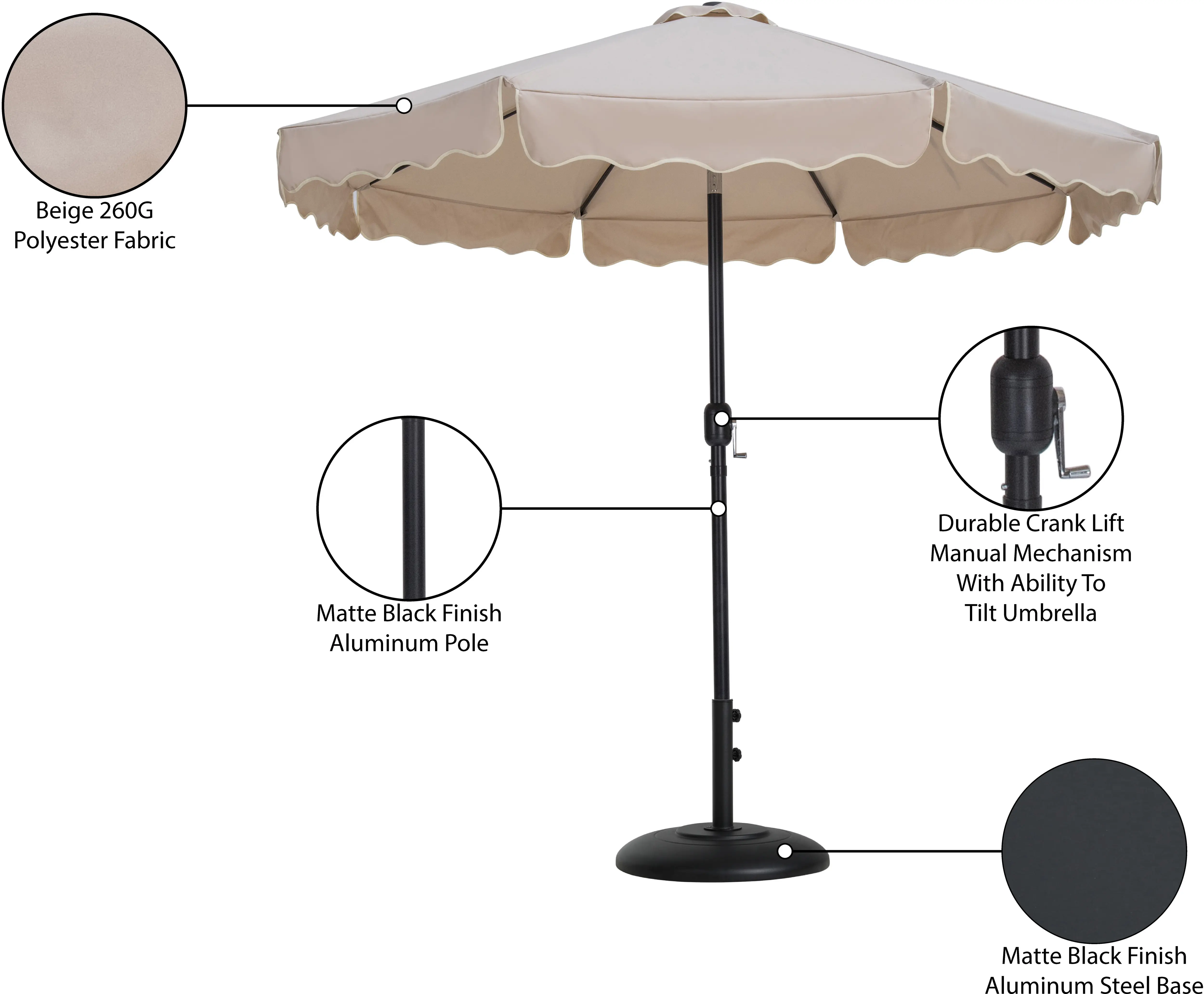 Amalfi Beige Patio Umbrella with Black Aluminum Base Set-13