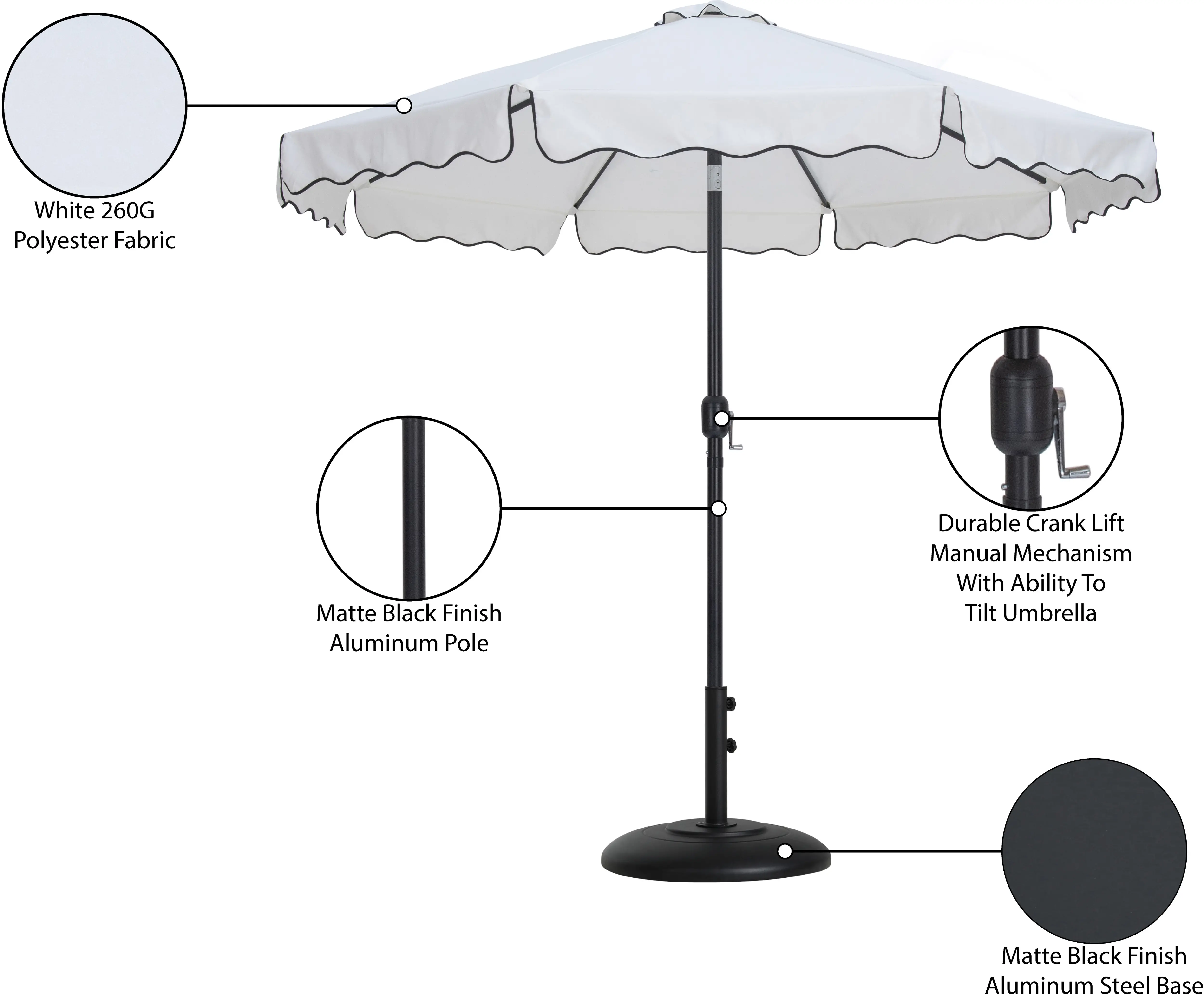 Amalfi White Patio Umbrella with Black Aluminum Base Set-14