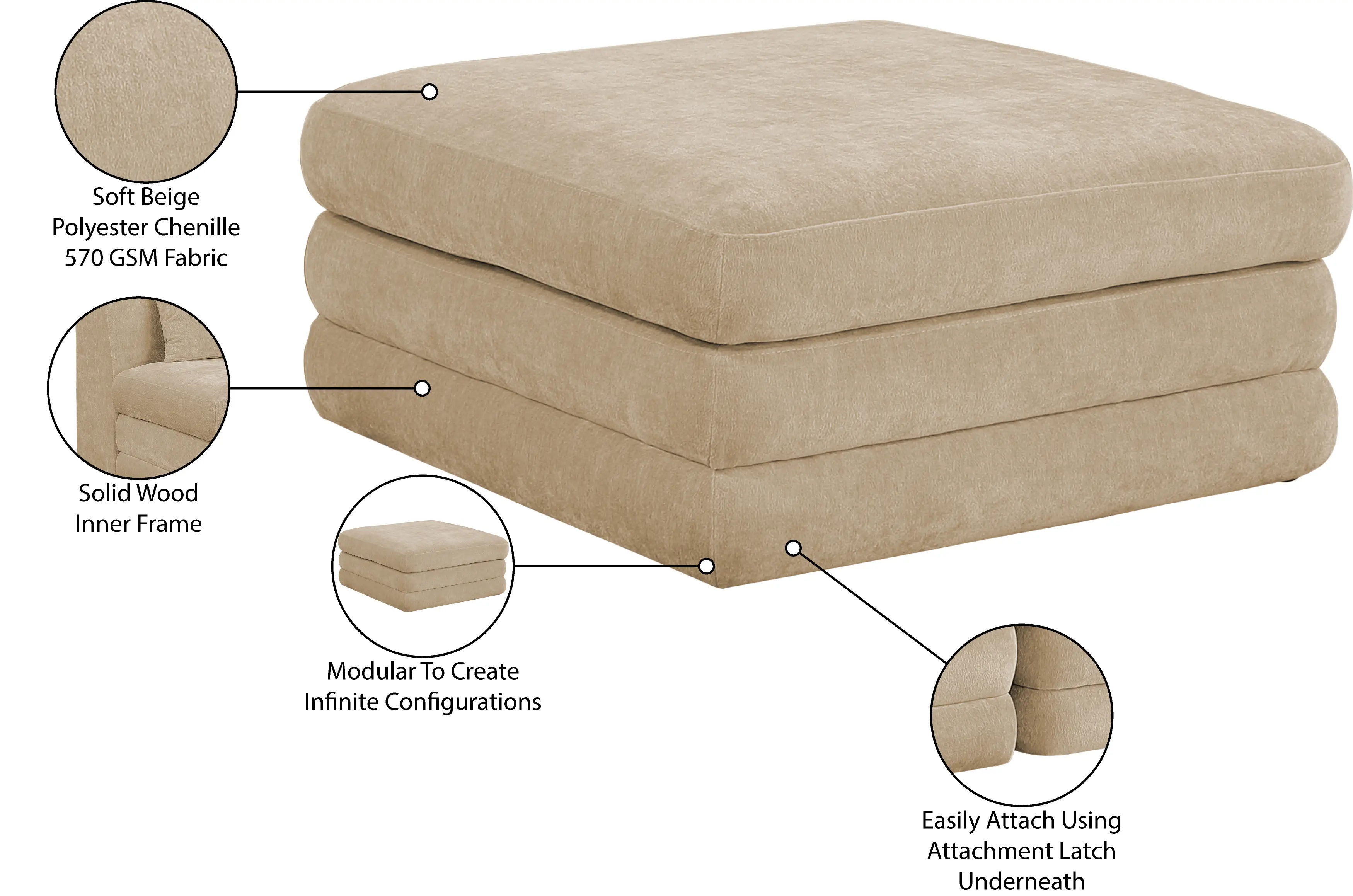 Stellar Beige Chenille Modular Ottoman-4