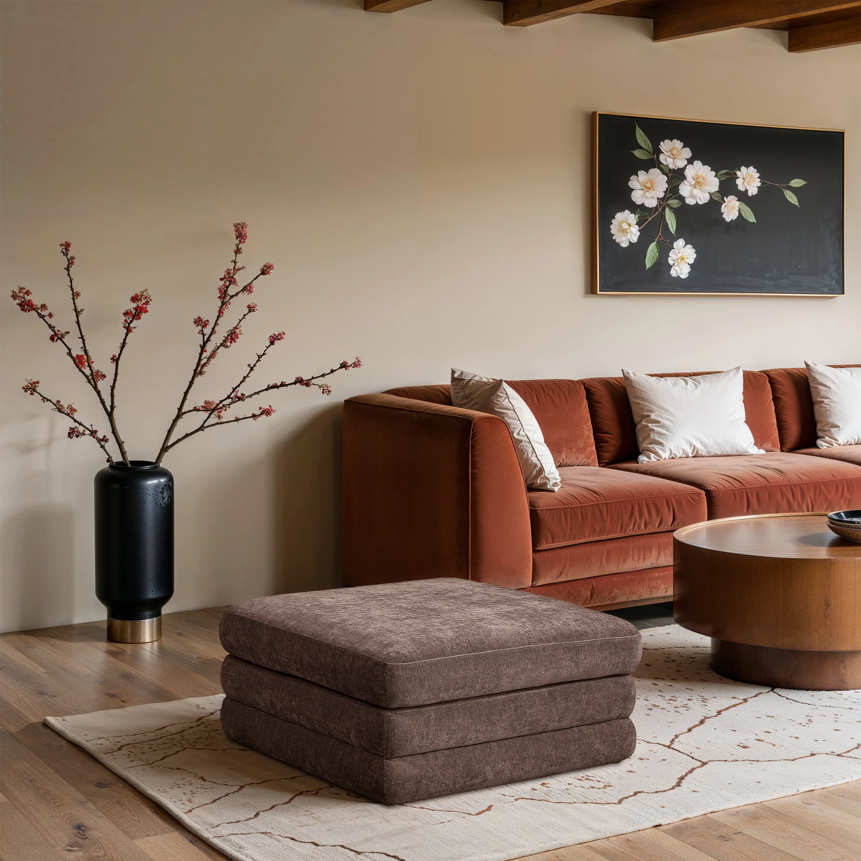 Stellar Brown Chenille Modular Ottoman-2