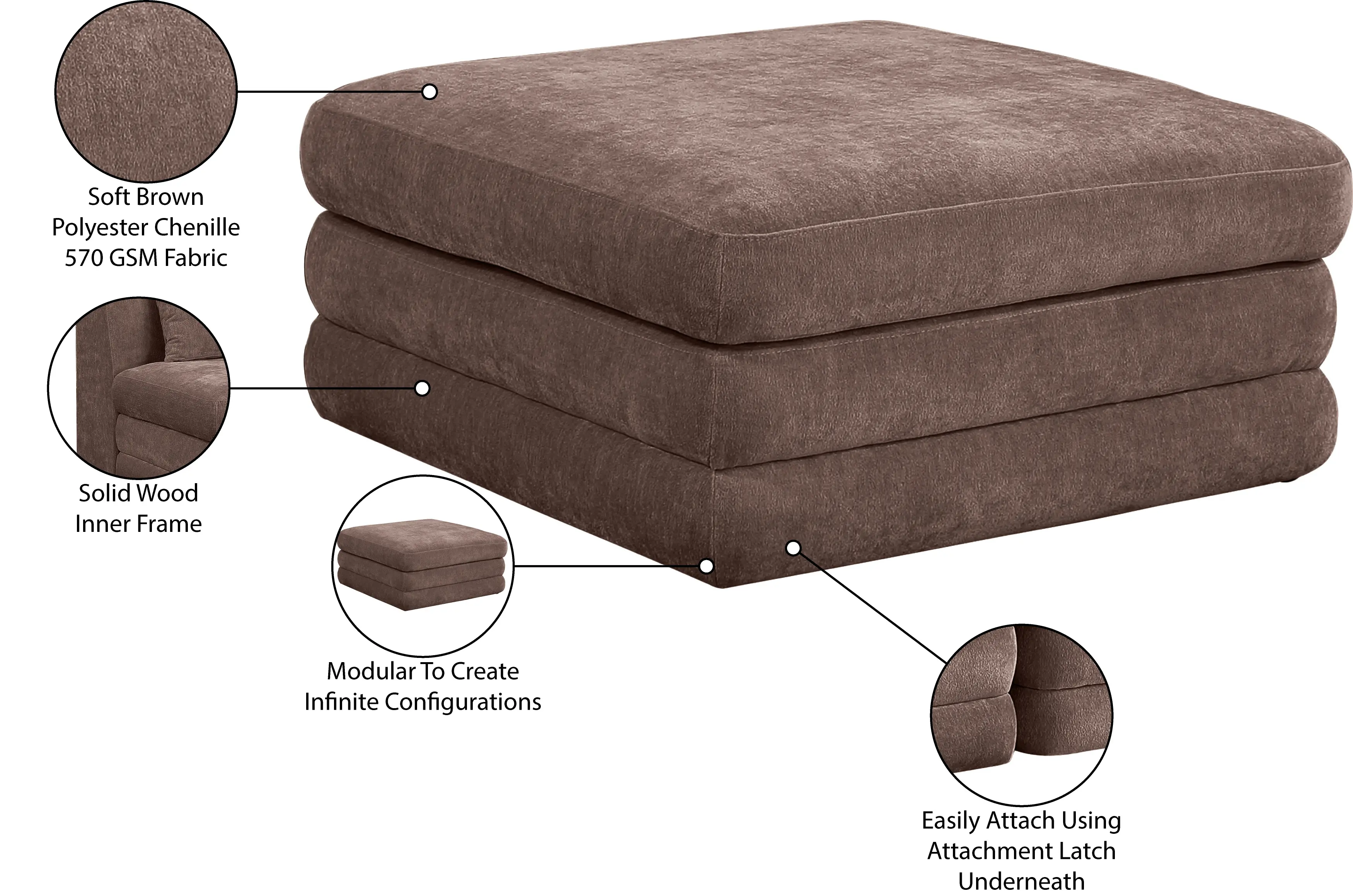 Stellar Brown Chenille Modular Ottoman-4