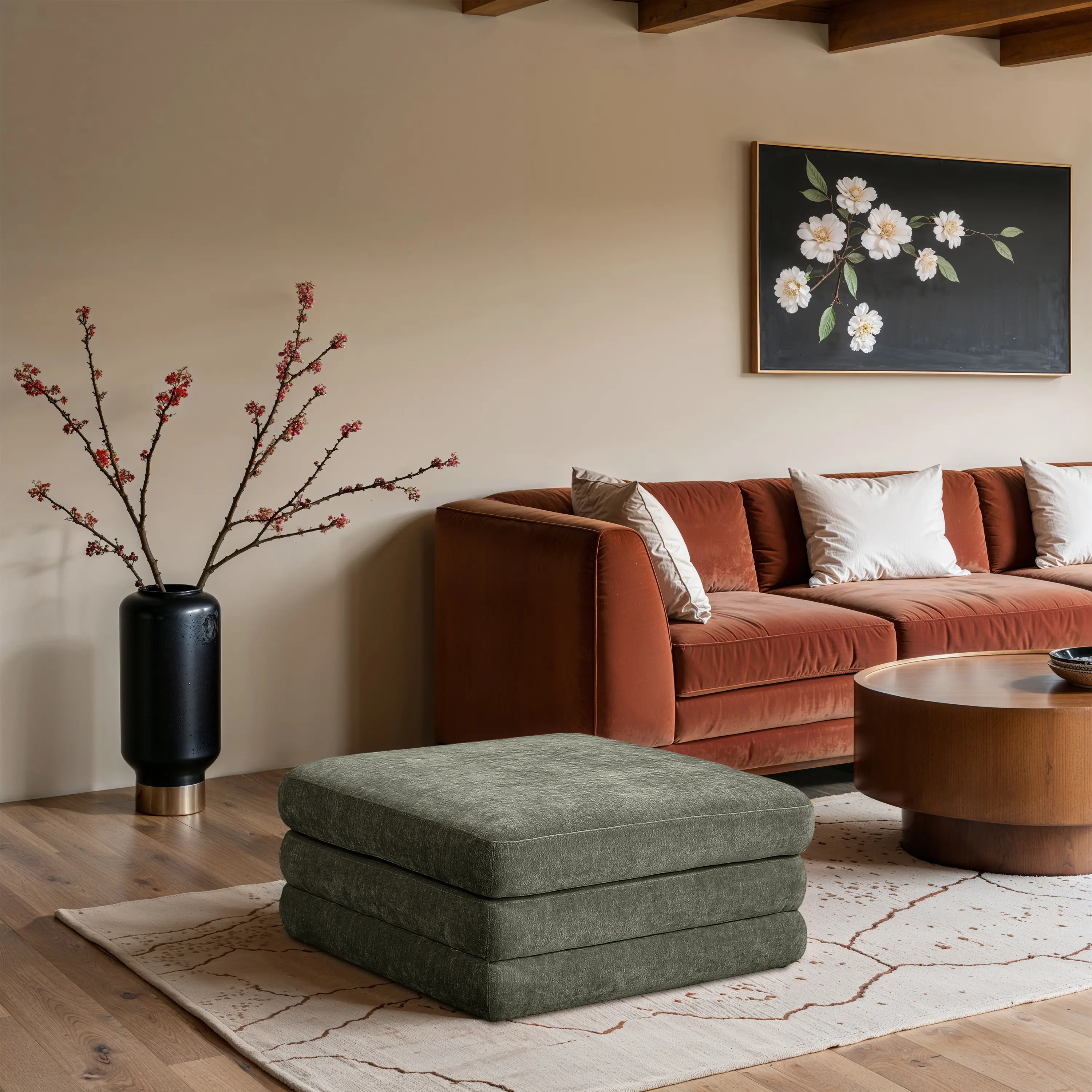 Stellar Green Chenille Modular Ottoman-2