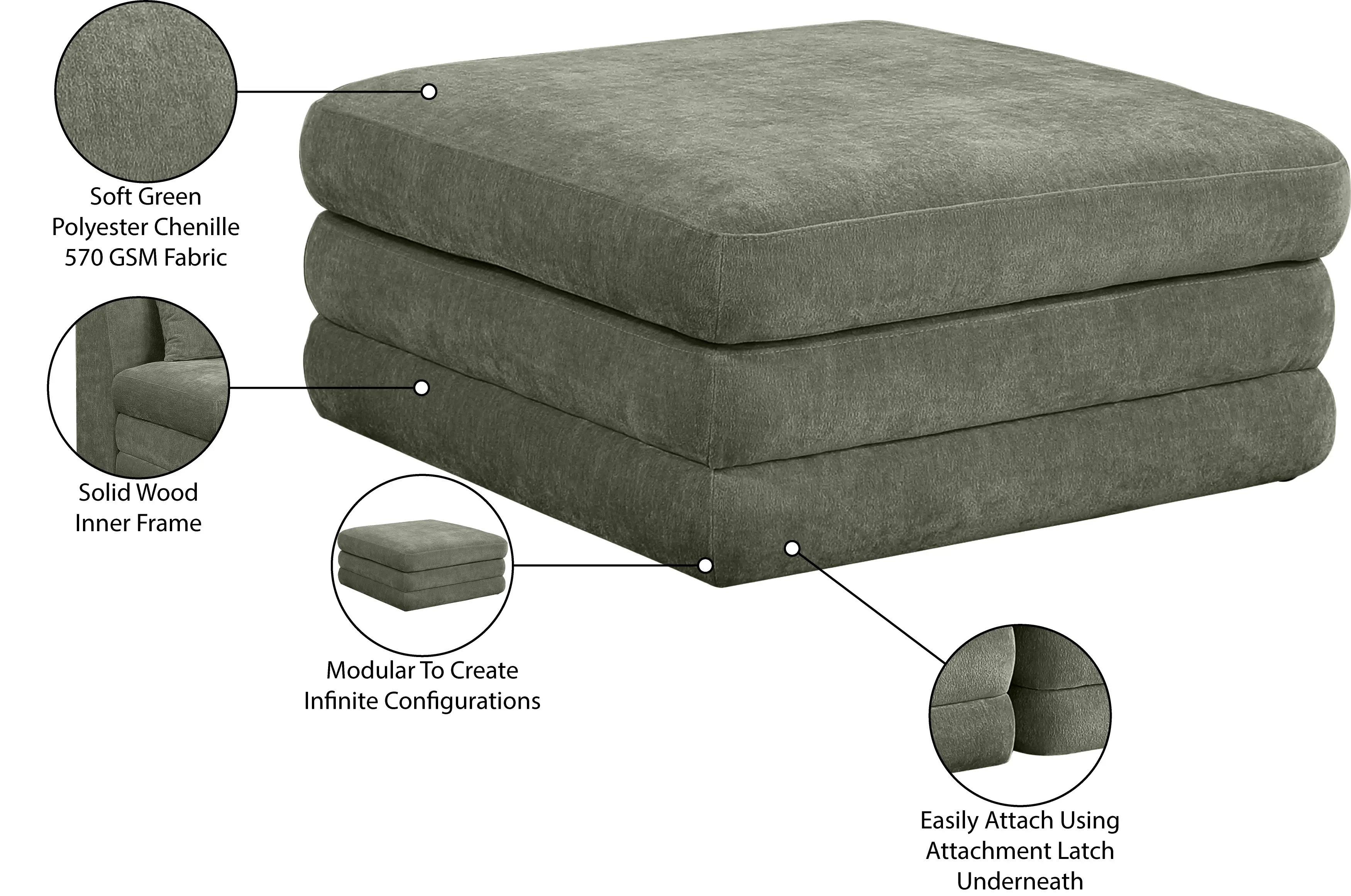 Stellar Green Chenille Modular Ottoman-4